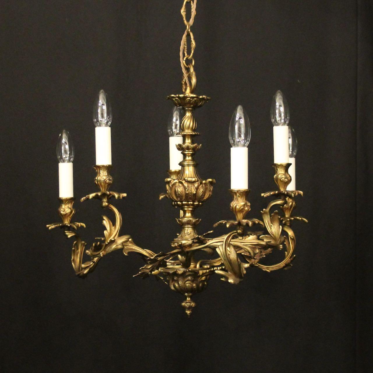 French Gilded Brass 6 Light Antique Chandelier (1 of 10)