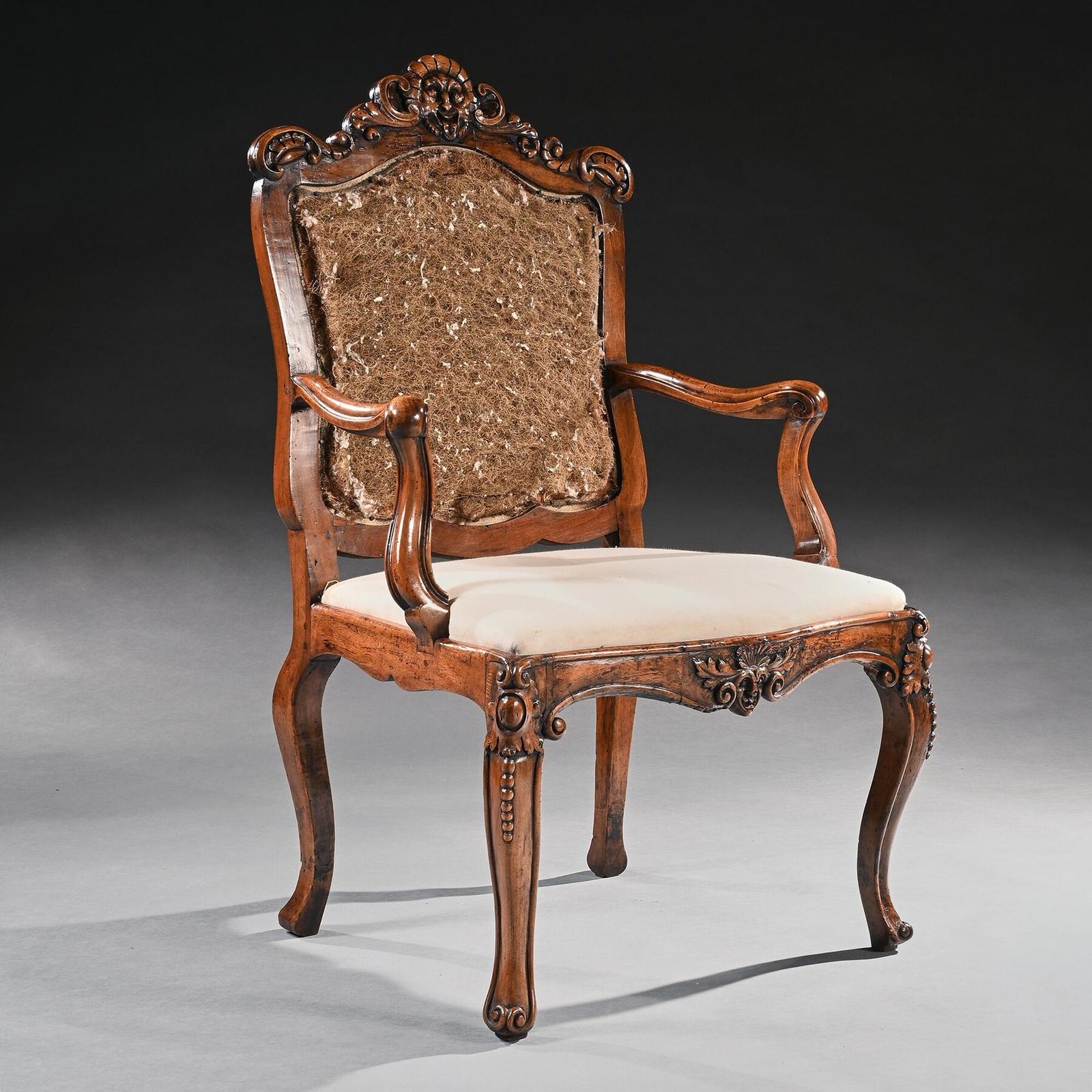 Mid 18th Century Italian Rococo Armchair in Walnut with Extravagantly Carved Head Rail (1 of 5)