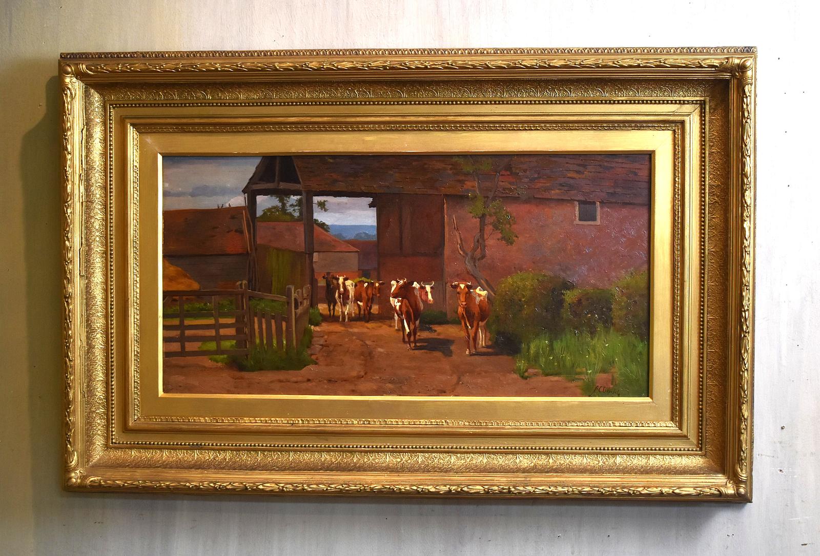 Large Farmyard Scene Oil Painting by Arthur Charles Dodd (1 of 5)