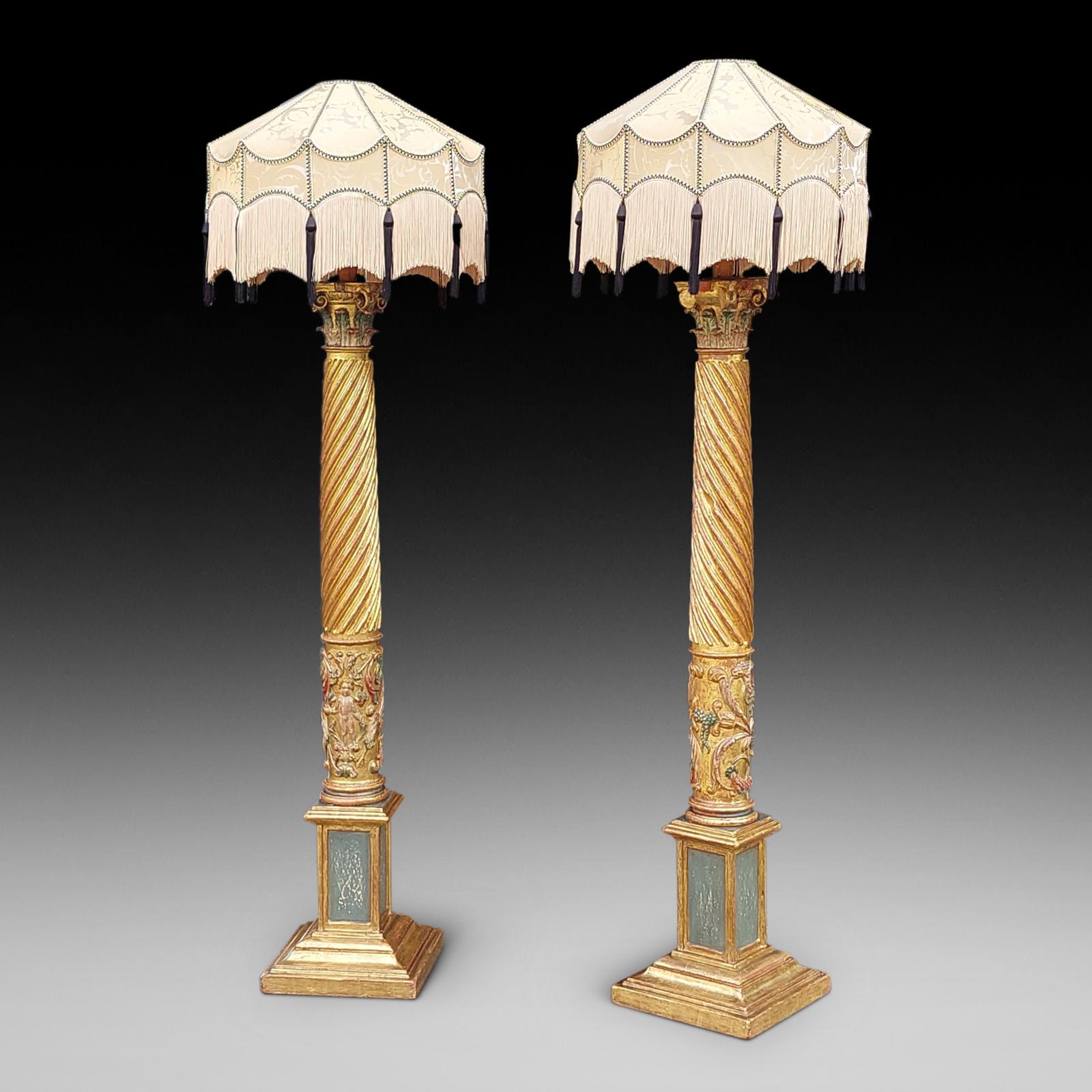 Pair of Italian 17thc Carved Corinthian Column Lamps (1 of 13)