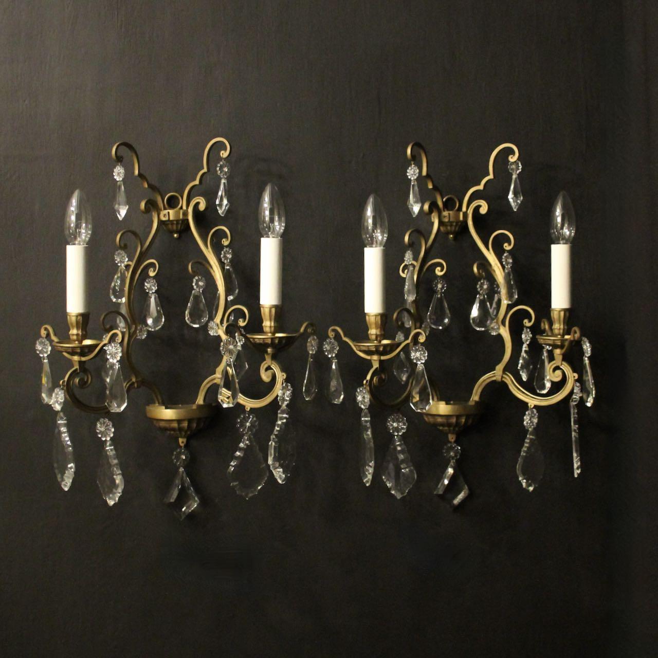 French Gilded & Crystal Twin Arm Wall Lights (1 of 10)