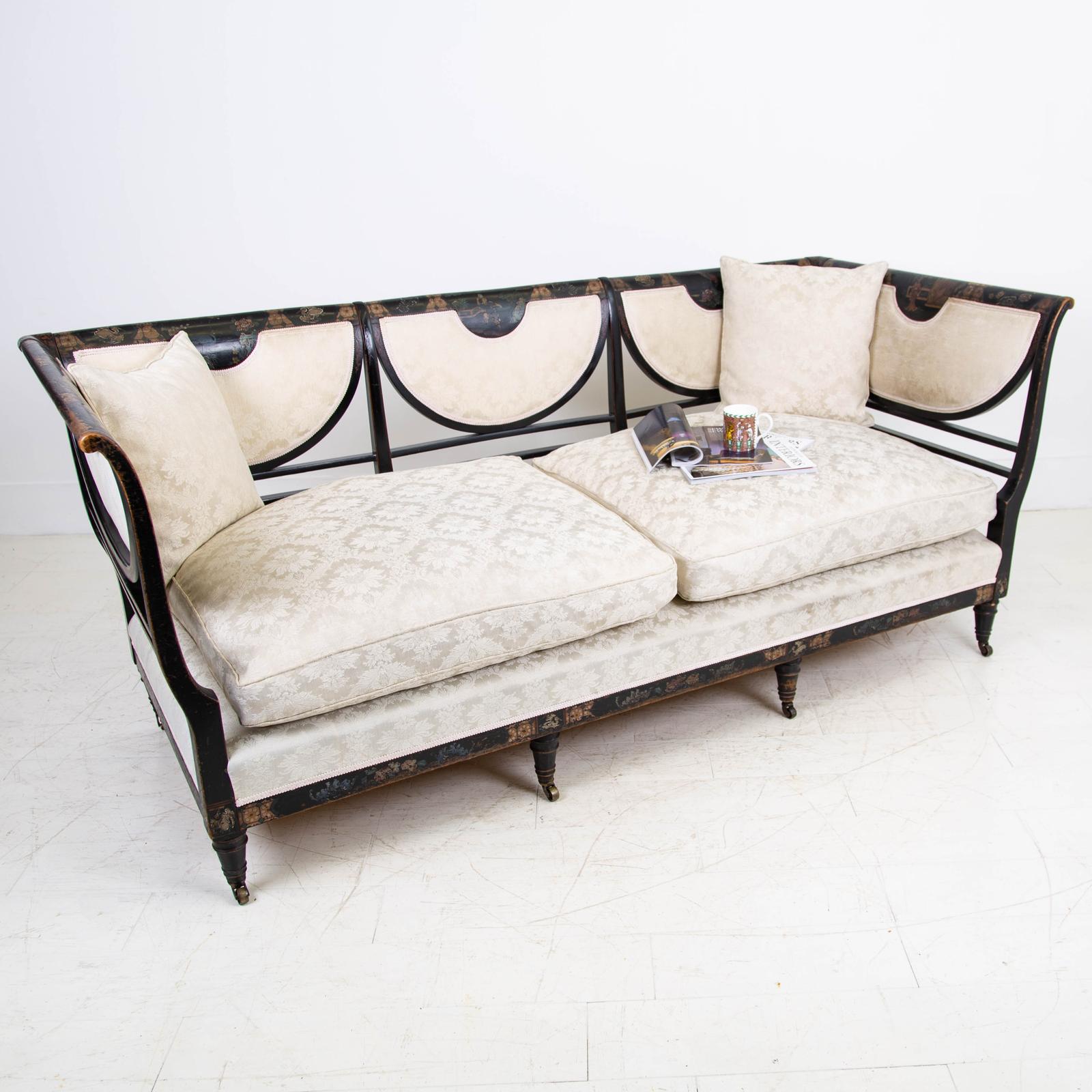 Victorian Chinoiserie Ebonised Black Sofa c.1880 (1 of 21)