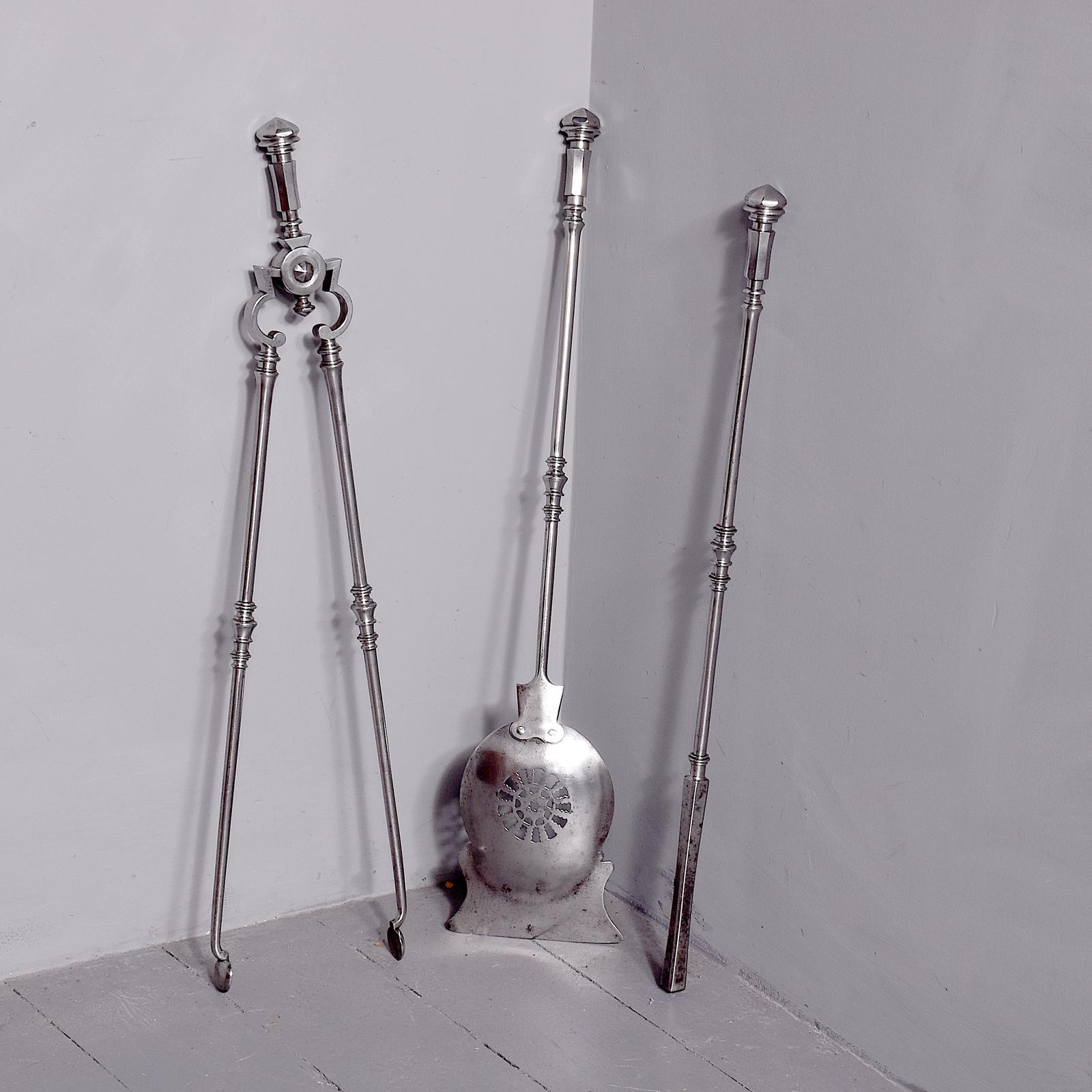 Outstanding Set of Polished Steel Early Victorian Fire Irons (1 of 6)