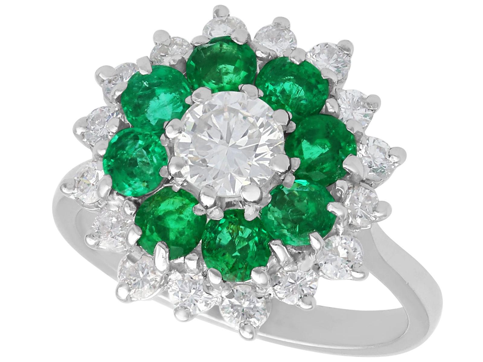 Vintage 1.23ct Diamond & 0.98ct Emerald 18ct White Gold Dress Ring c.1970 (1 of 11)