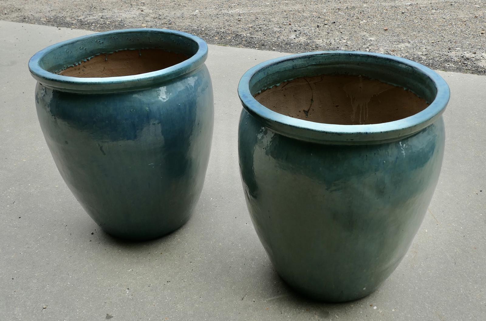 Pair of Large French Turquoise Garden Tree Planters (1 of 6)