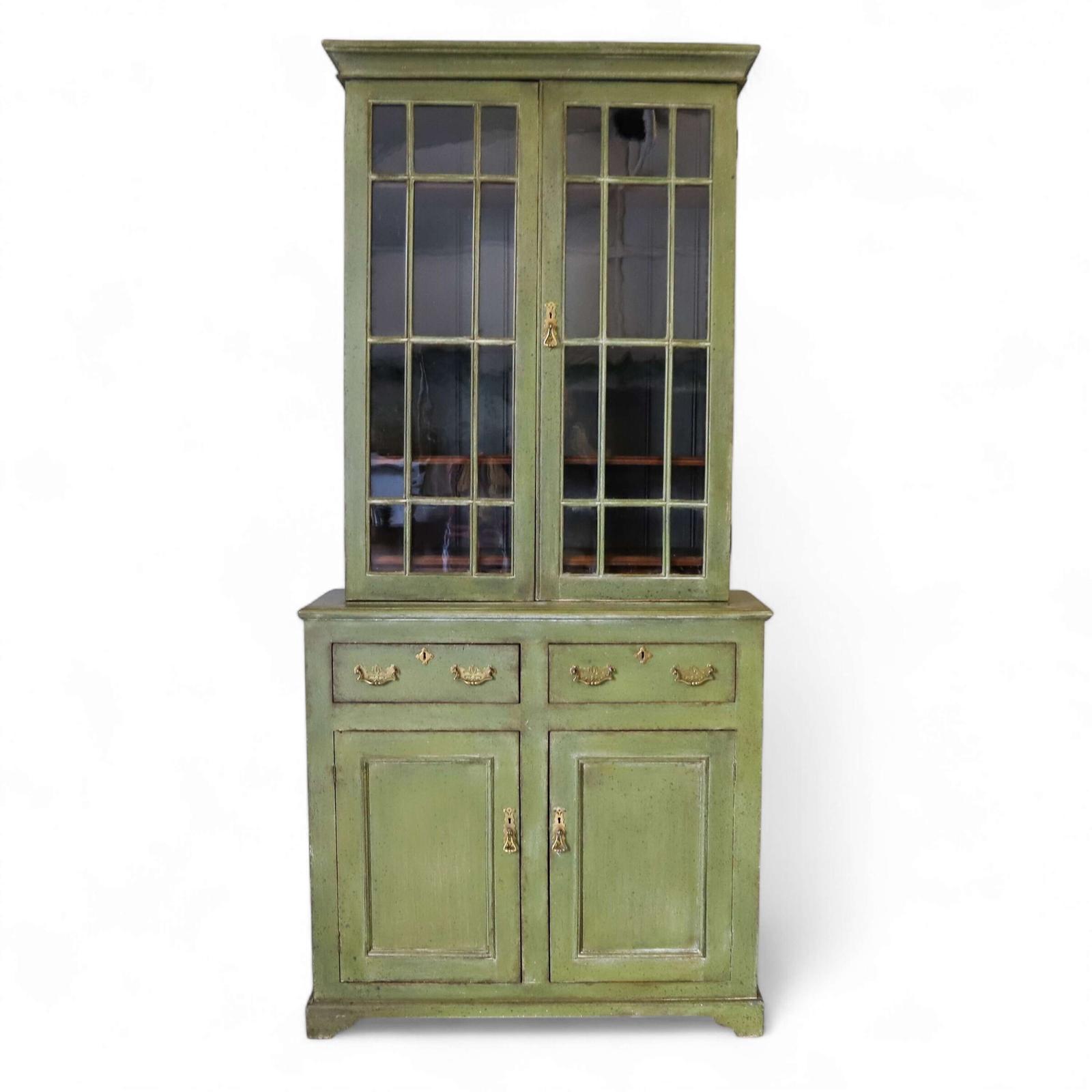 Antique Late 19th-Century English Bookcase - Decorative Hand-Painted Chalky Green Finish (1 of 27)