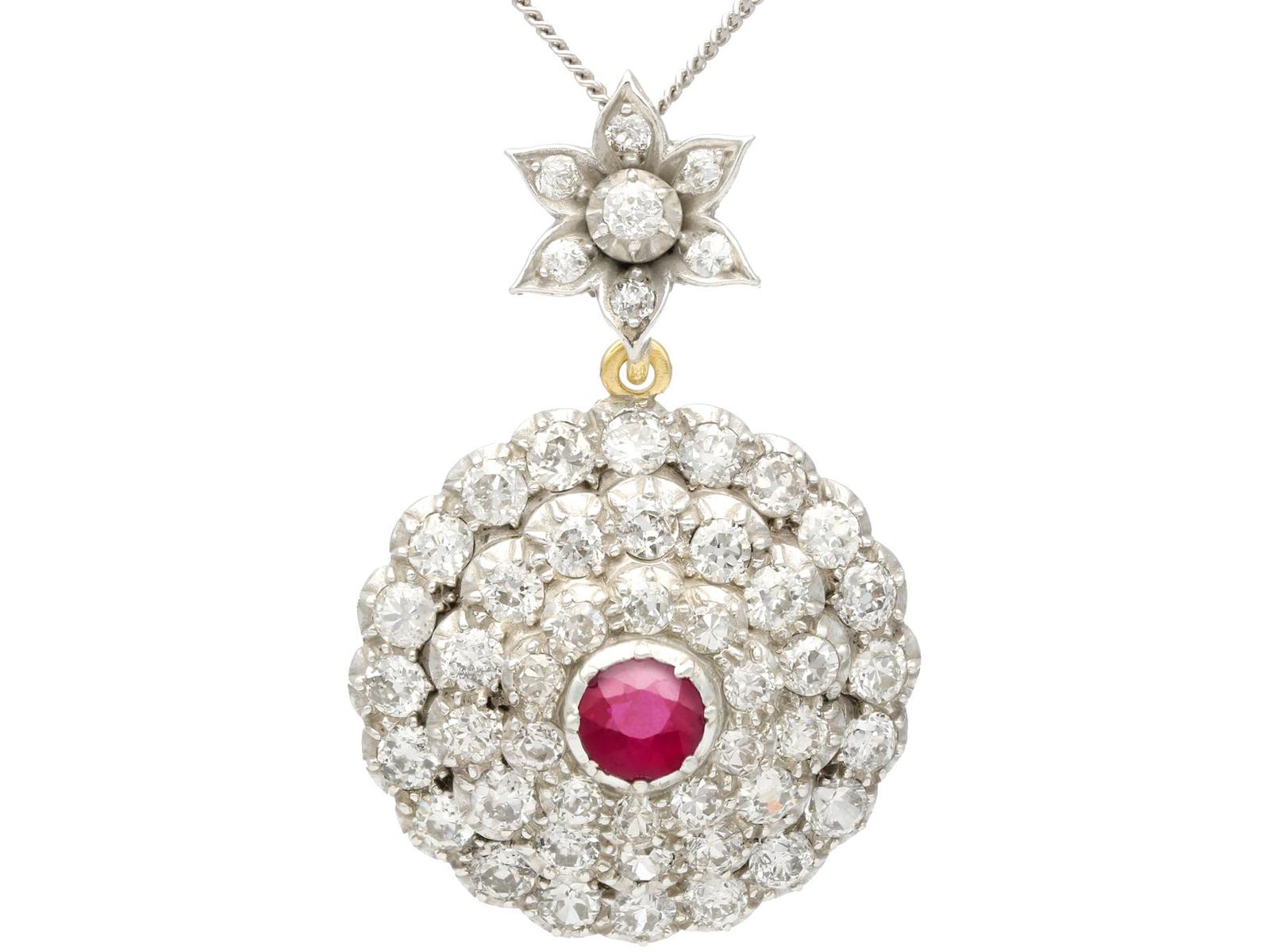 5.35ct Diamond & 1.04 ct Ruby, 15ct Yellow Gold Pendant - Antique c.1890 (1 of 9) 5.35ct Diamond & 1.04 ct Ruby, 15ct Yellow Gold Pendant - Antique c.1890 (1 of 9)