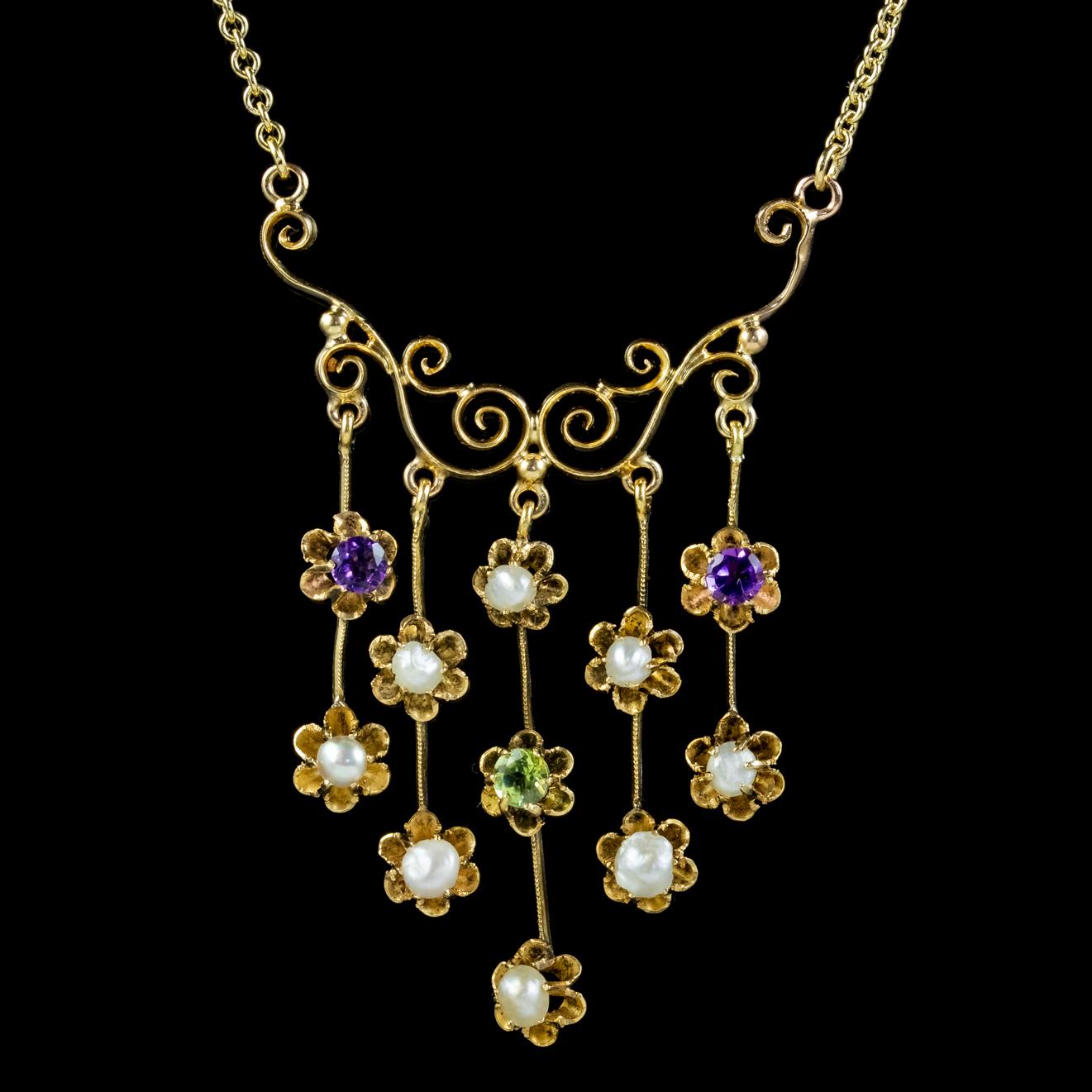 Antique Suffragette Floral Lavaliere Necklace 18ct Gold c.1910 (1 of 5) Antique Suffragette Floral Lavaliere Necklace 18ct Gold c.1910 (1 of 5)