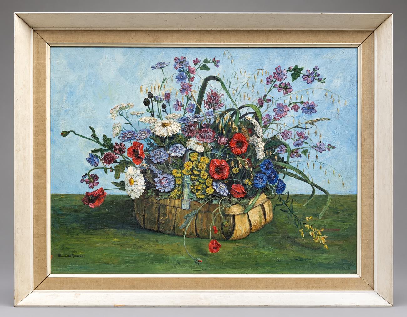 Vintage Signed Original Still Life Oil Painting – Wild Flowers in a Basket (1 of 10) Vintage Signed Original Still Life Oil Painting – Wild Flowers in a Basket (1 of 10)