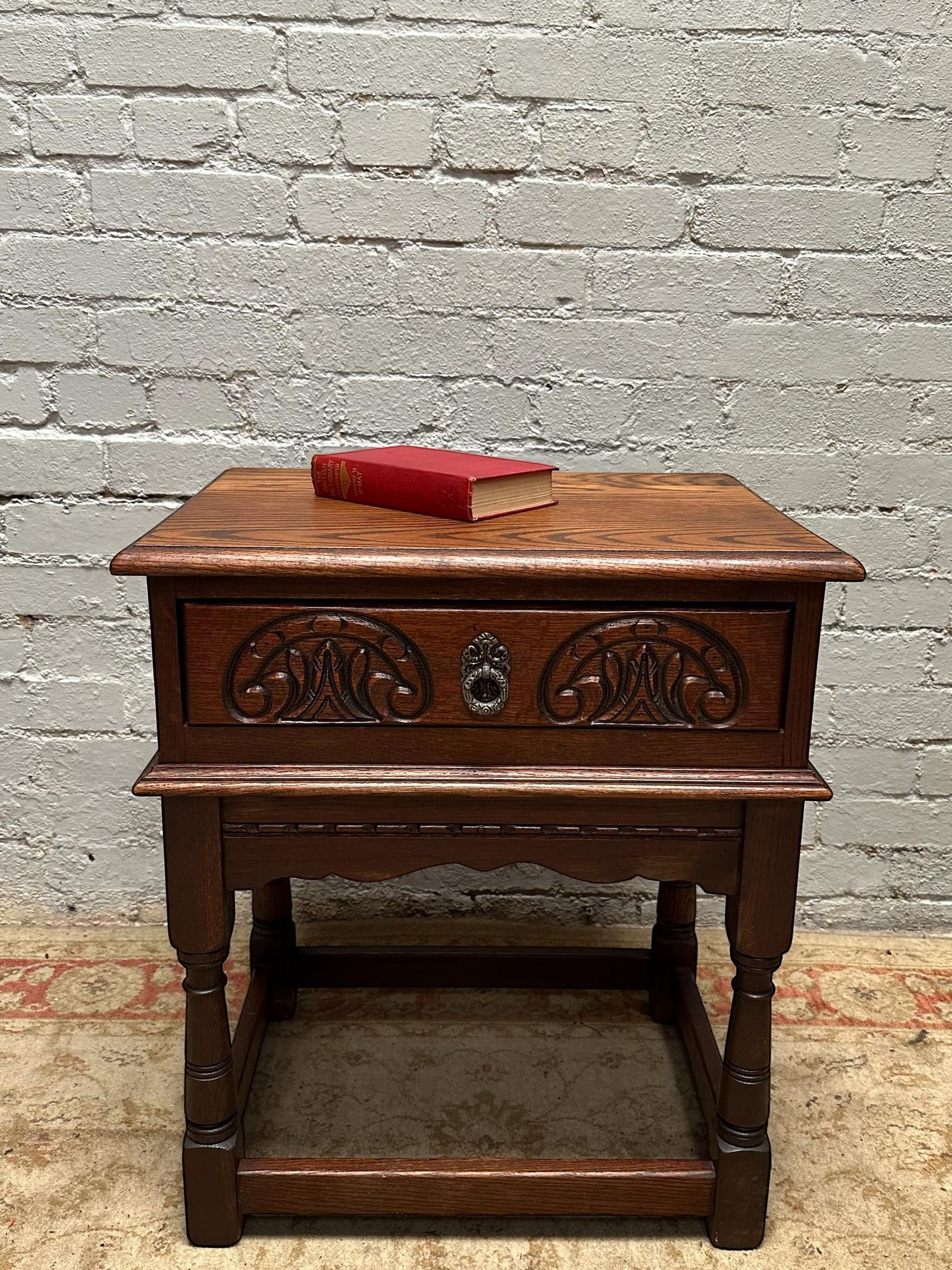 Vintage Old Charm Wood Bros / Carved Oak Lamp Sofa Side Table 1960s (1 of 9)