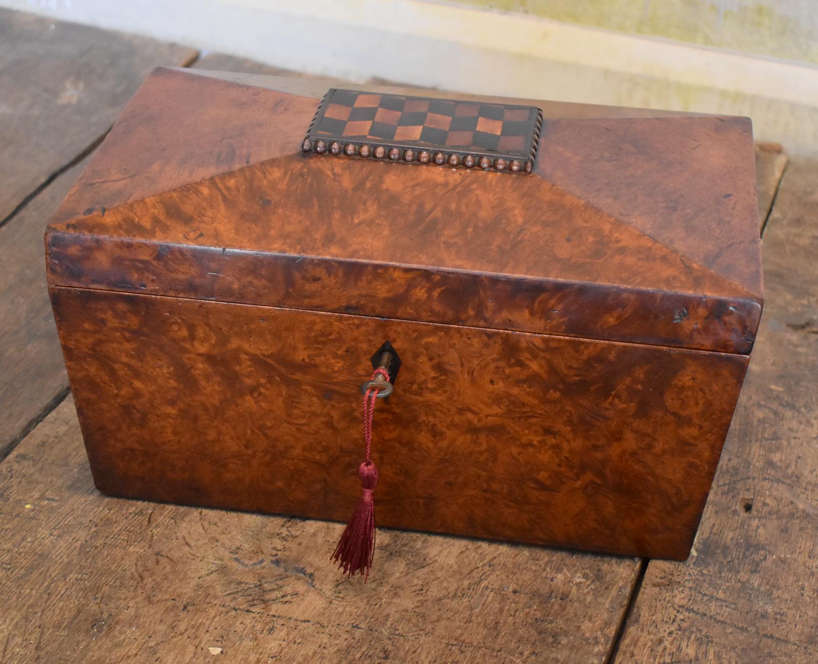 Superb Regency Burr Yew Tea Caddy (1 of 8) Superb Regency Burr Yew Tea Caddy (1 of 8)