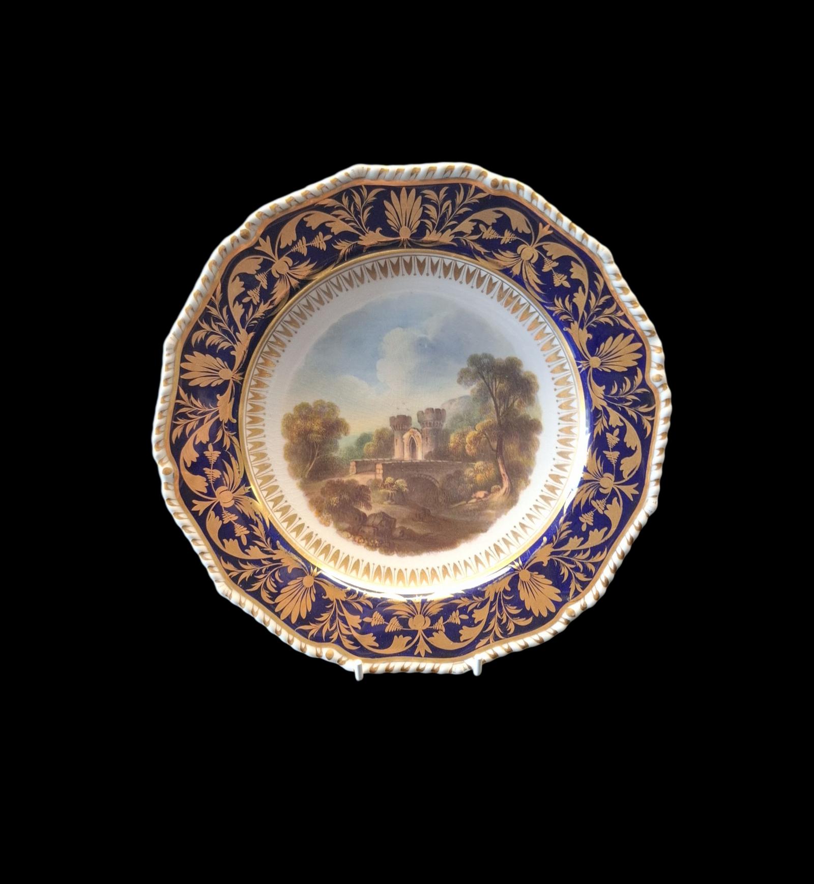 Rare Bloor Derby Porcelain Plate Entitled "View in Wales" (1 of 2)