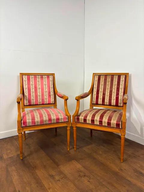 Pair of French Louis XVI Style Upholstered Armchairs (1 of 13) Pair of French Louis XVI Style Upholstered Armchairs (1 of 13)