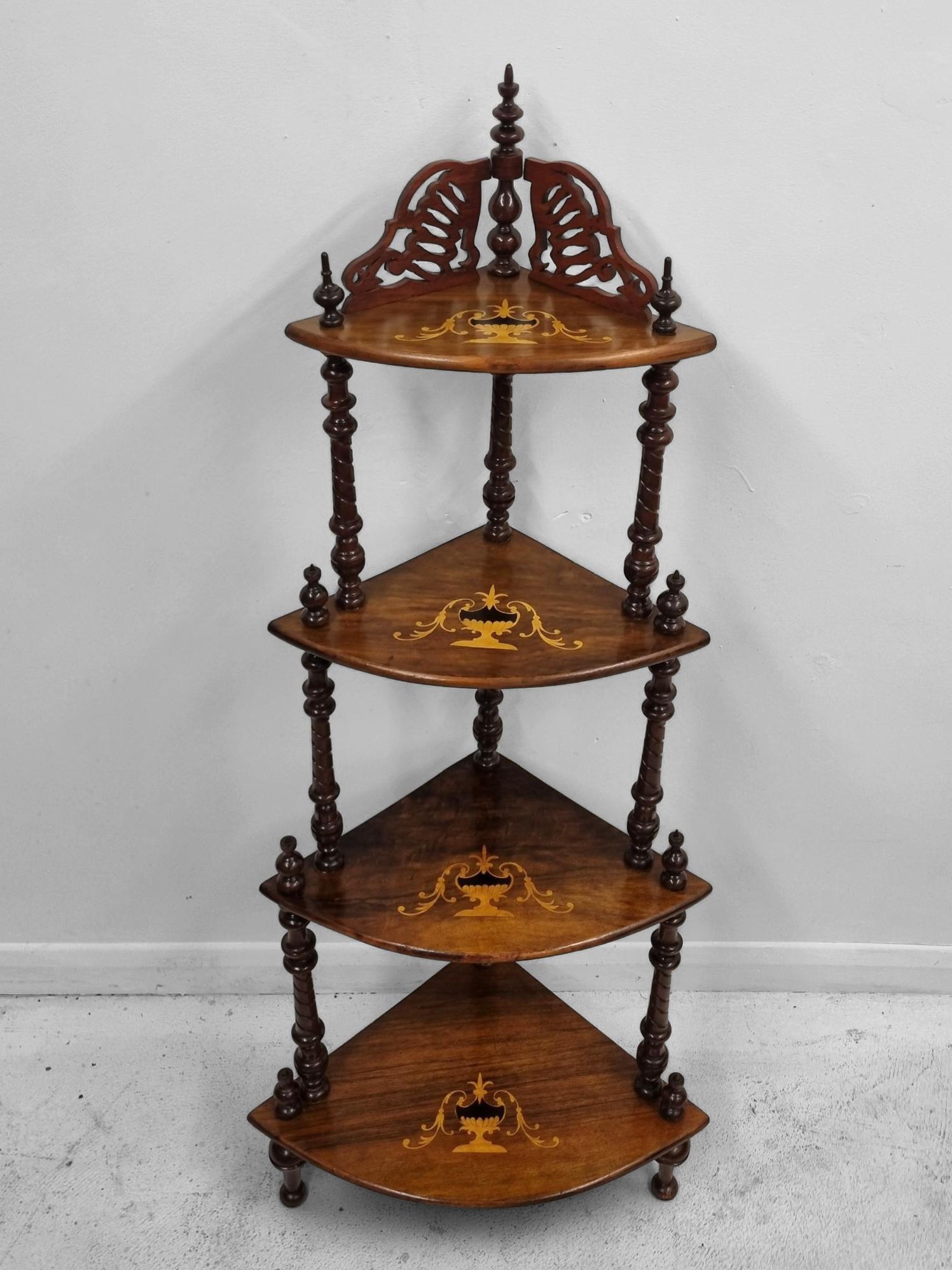 Antique Victorian Inlaid Walnut Corner Whatnot Stand c.1880 (1 of 9)