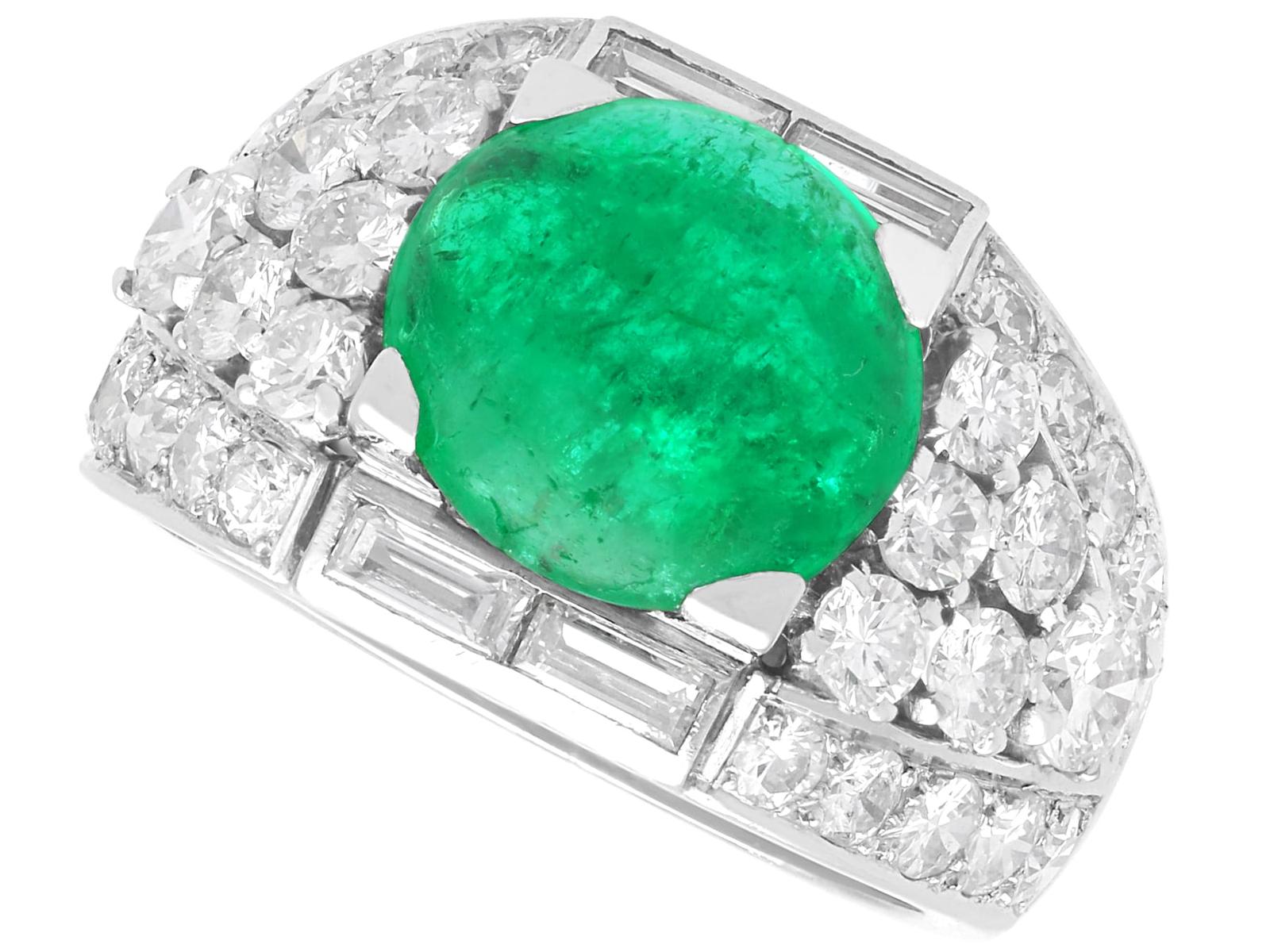 4.10ct Emerald & 2.28ct Diamond, Platinum Cocktail Ring c.1935 (1 of 13)