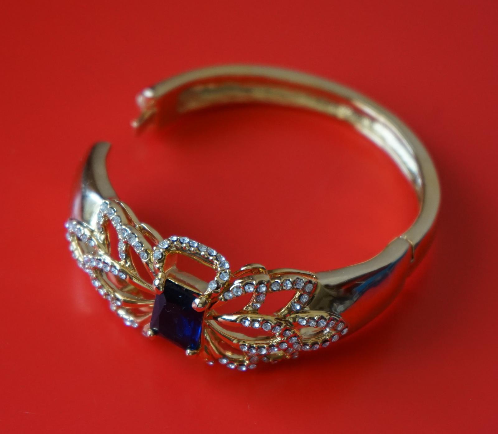 Vintage Gold Plated Blue Sapphire & Rhinestone Bangle - Ideal Birthday Gift (1 of 10) Vintage Gold Plated Blue Sapphire & Rhinestone Bangle - Ideal Birthday Gift (1 of 10)