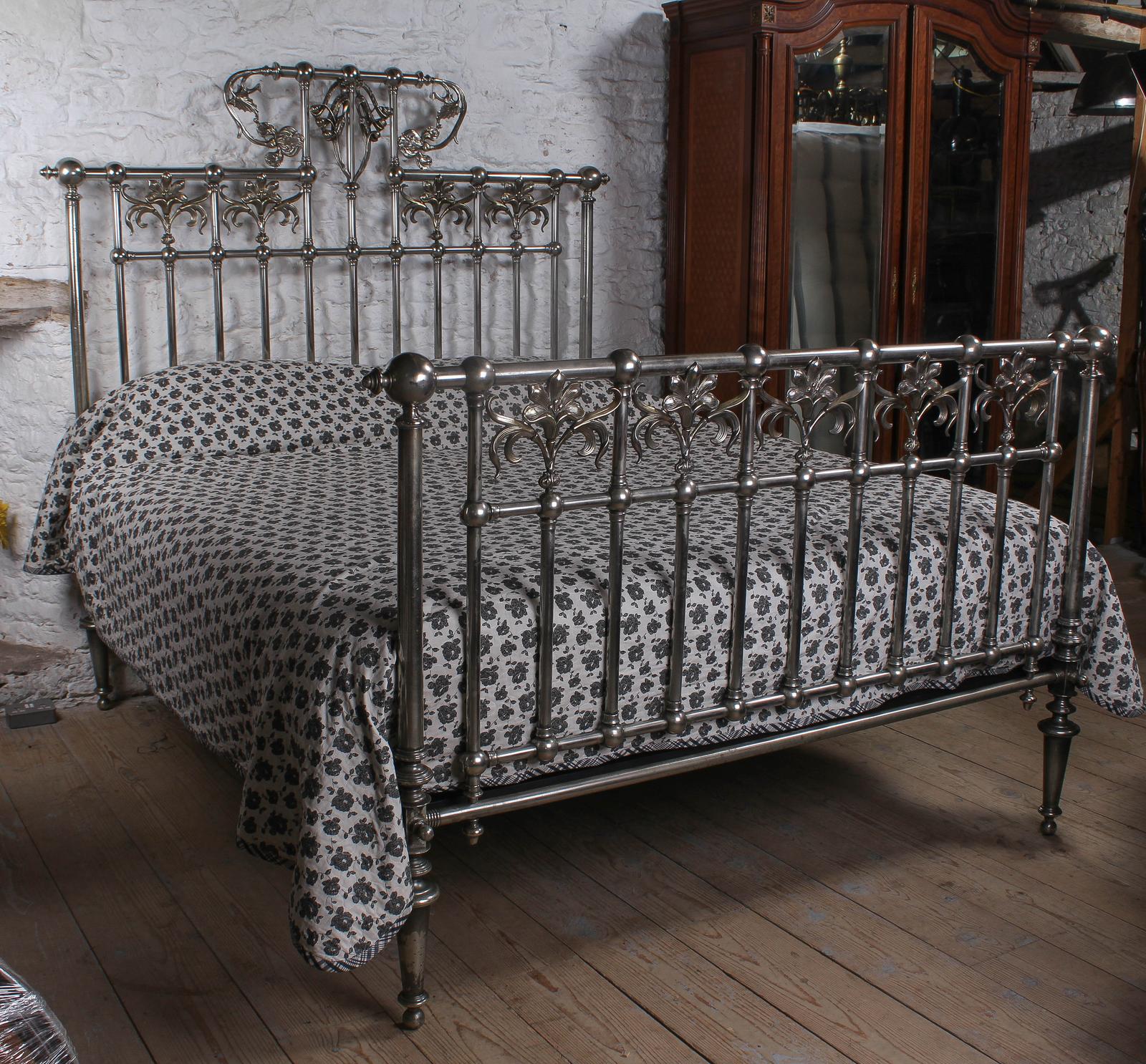 Exquisite Italian Art Nouveau Nickel Super King Size Bed (1 of 2)
