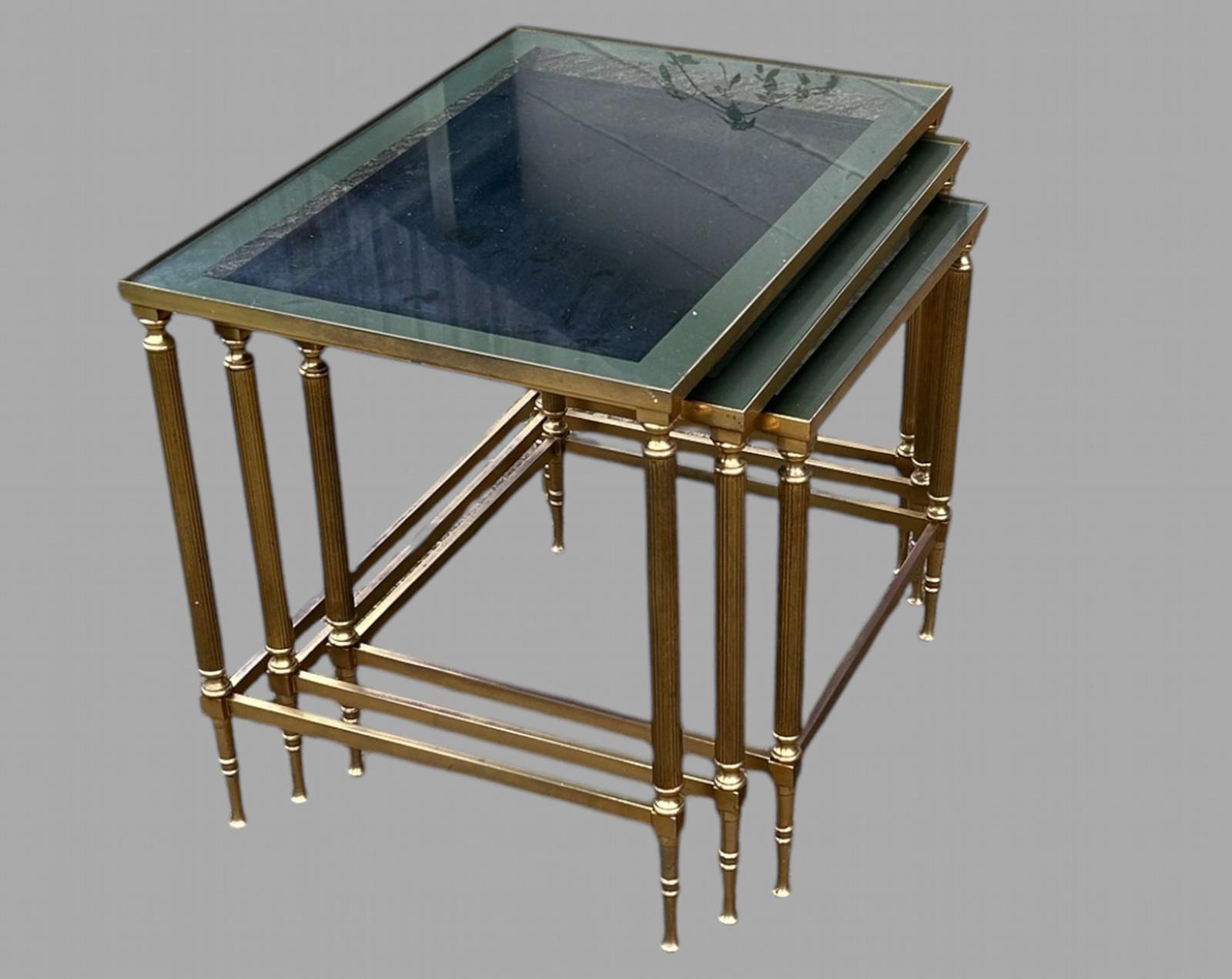 Glass & Gold Metal Nest of Tables c.1970 (1 of 3) Glass & Gold Metal Nest of Tables c.1970 (1 of 3)