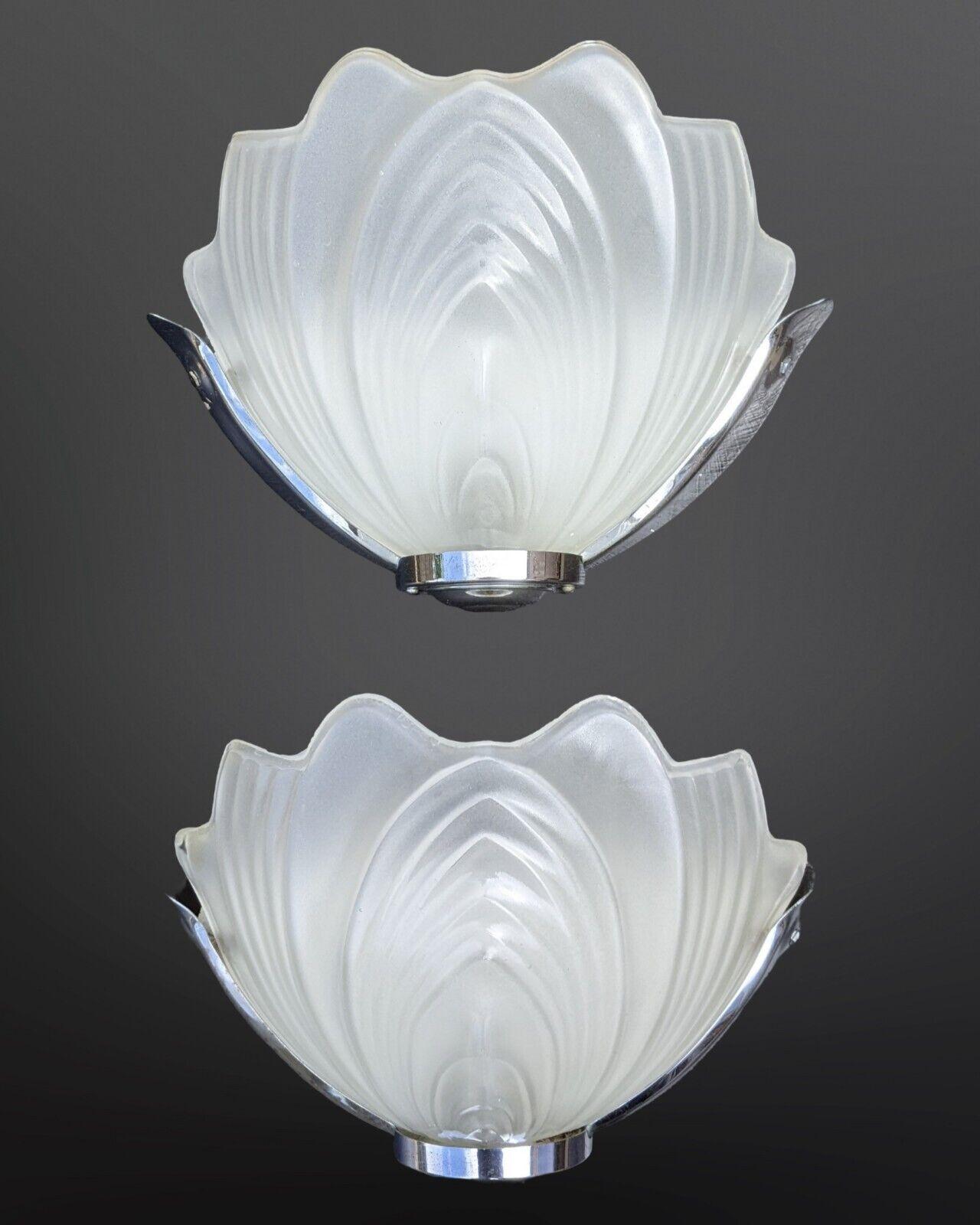 Pair of Art Deco Wall Lights Chrome & Glass (1 of 5)