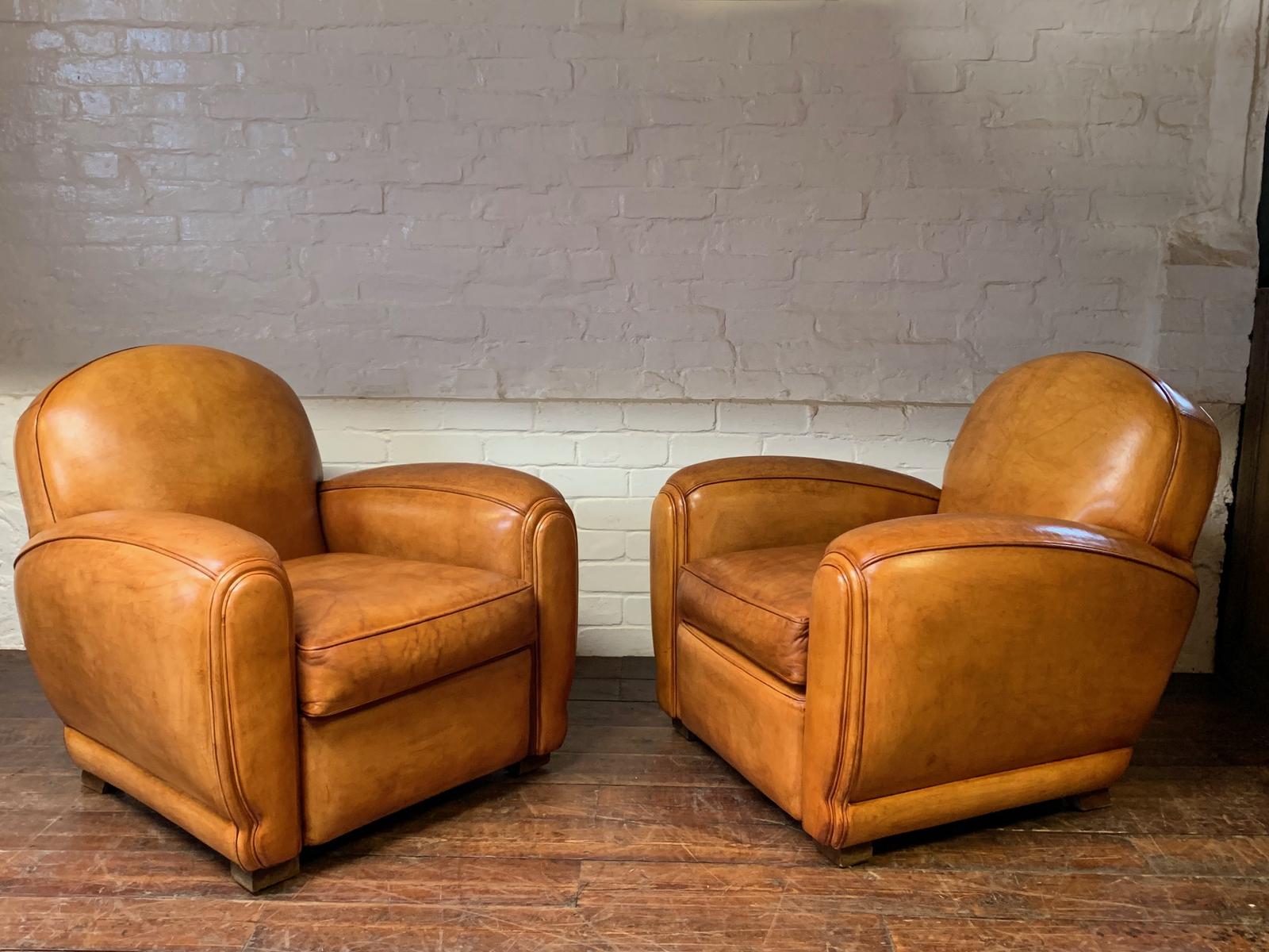 A Remarkable Pair of French Leather Club Chairs, Cuban Lounge Models, Circa 1950s (1 of 9)