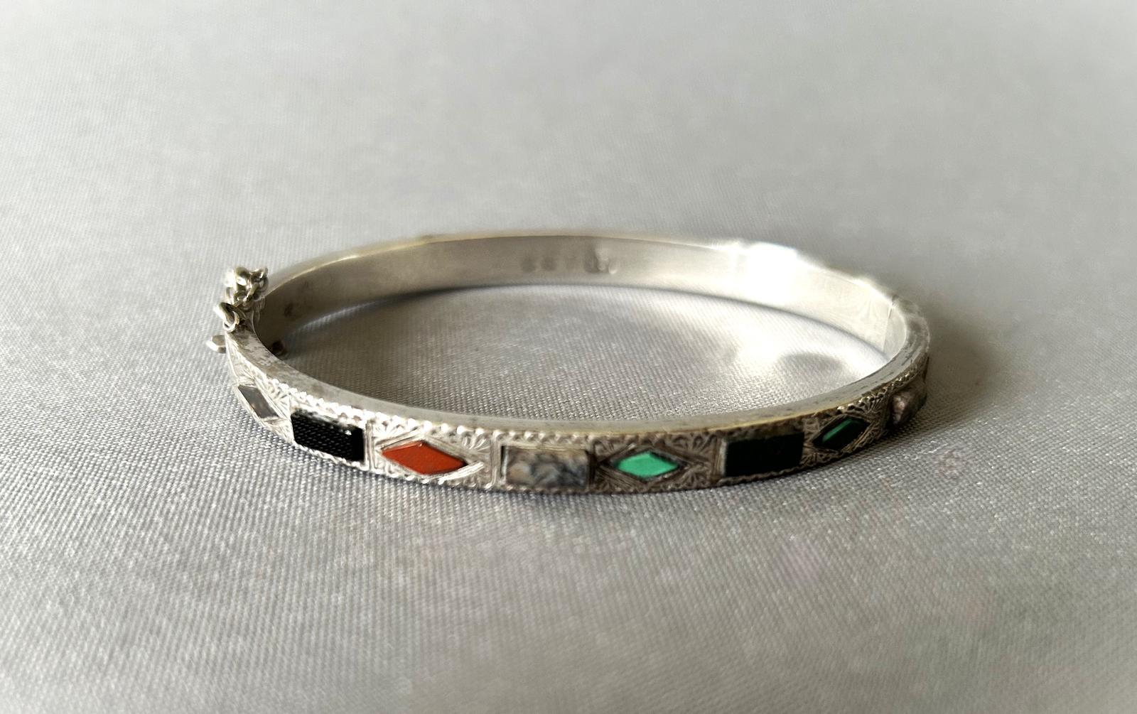 James Fenton Edwardian Silver & Agate Bangle (1 of 6)