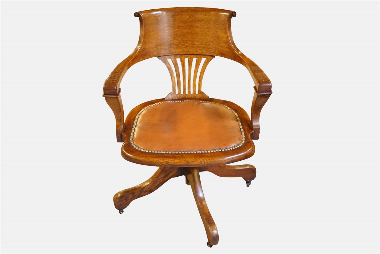 Victorian Leather Upholstered Oak Desk Chair (1 of 1) Victorian Leather Upholstered Oak Desk Chair (1 of 1)