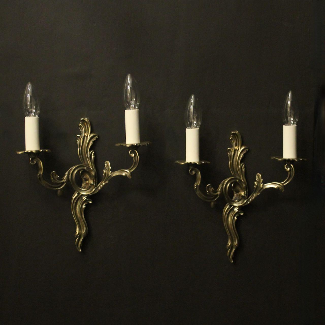 French Pair of Brass Twin Arm Wall Lights (1 of 10)