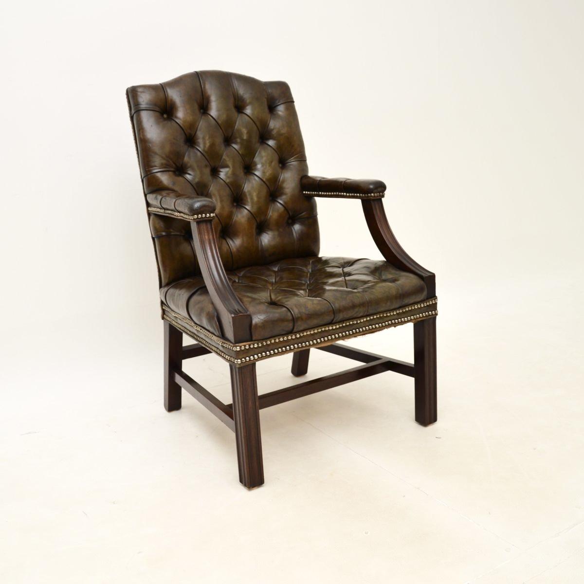 Antique Leather & Mahogany Gainsborough Armchair (1 of 10)