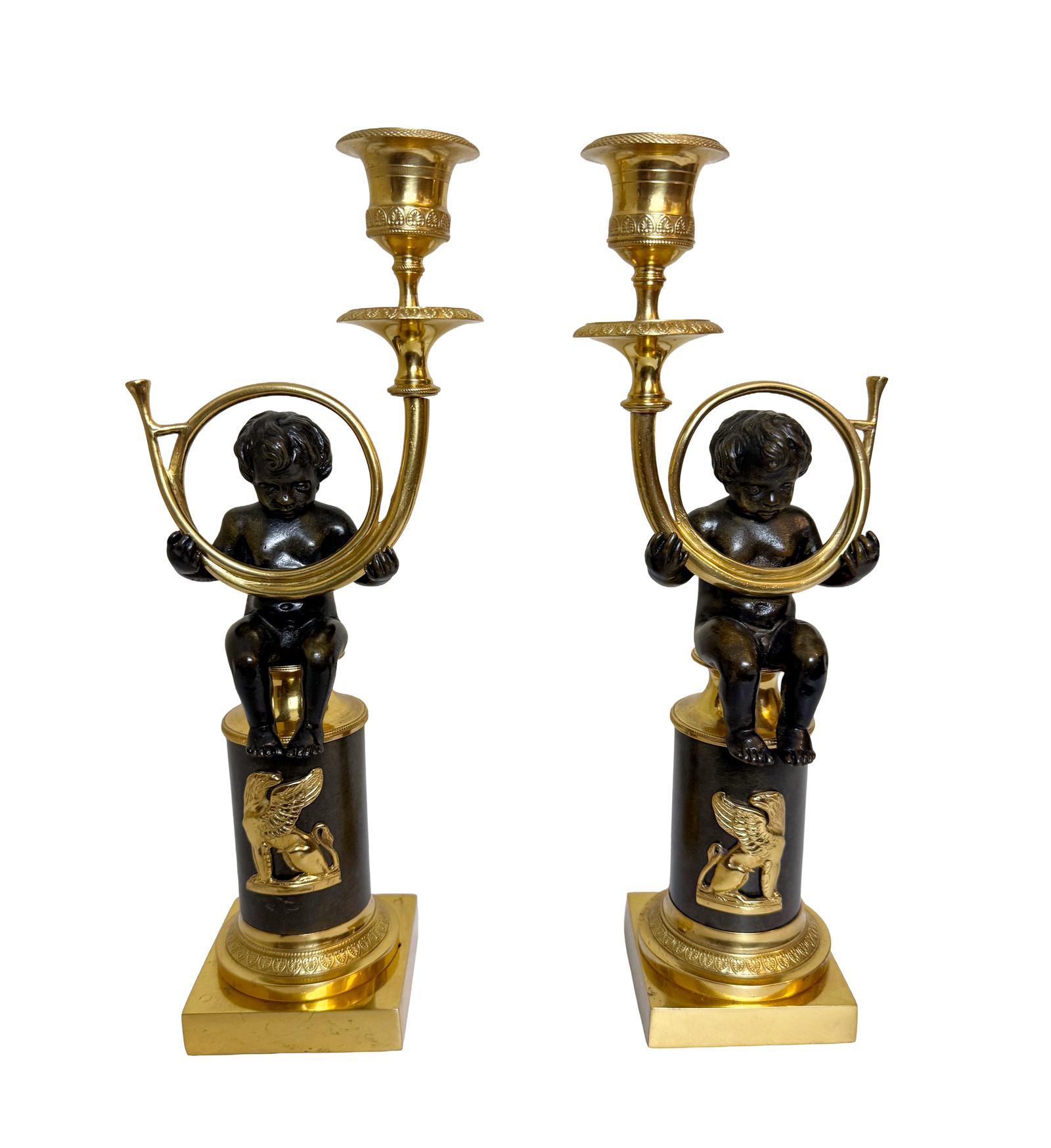 Pair of 19th Century Gilt Bronze & Marble Cherub Candlesticks (1 of 9) Pair of 19th Century Gilt Bronze & Marble Cherub Candlesticks (1 of 9)