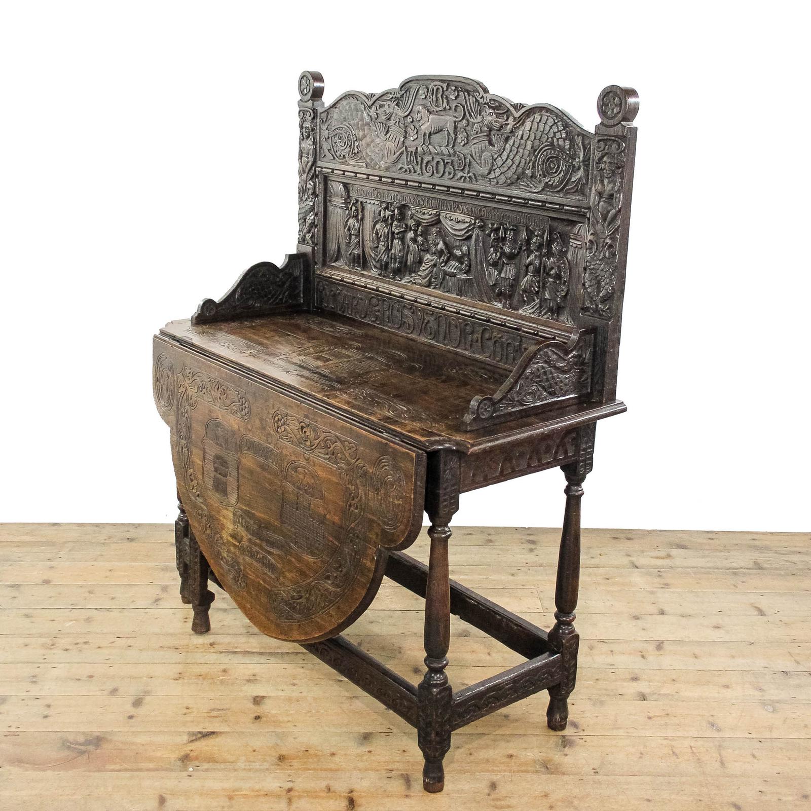 Antique Carved Oak Dropleaf Side Table (1 of 13)