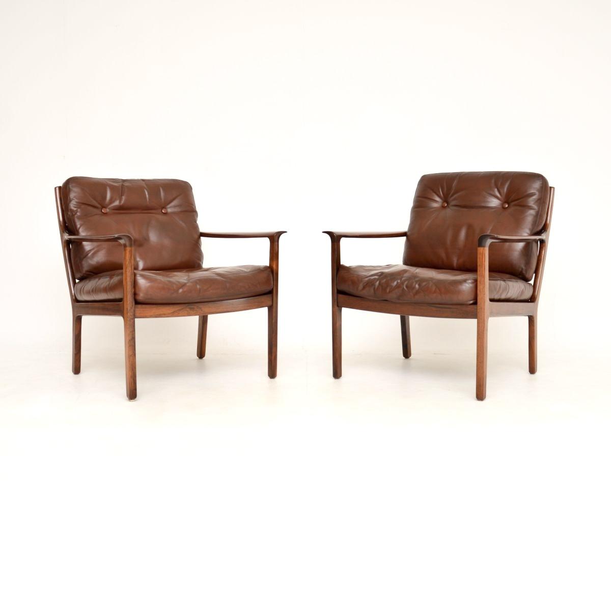 Pair of Vintage Scandinavian Rosewood and Leather Armchairs by Frederik Kayser (1 of 10) Pair of Vintage Scandinavian Rosewood and Leather Armchairs by Frederik Kayser (1 of 10)