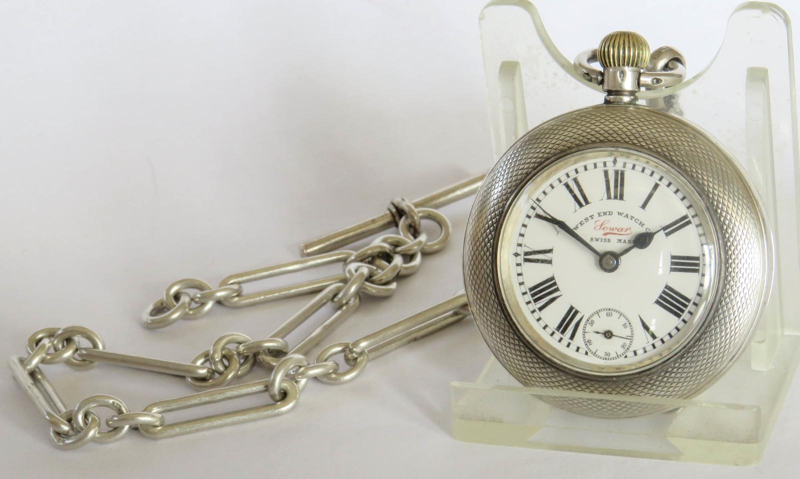 Pocket Watch: Antique Silver Omega Pocket Watch & Chain (1 of 5)