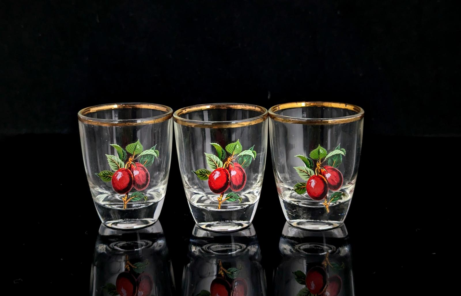 Vintage French Shot Glasses, Hand Painted, Plums (1 of 12) Vintage French Shot Glasses, Hand Painted, Plums (1 of 12)