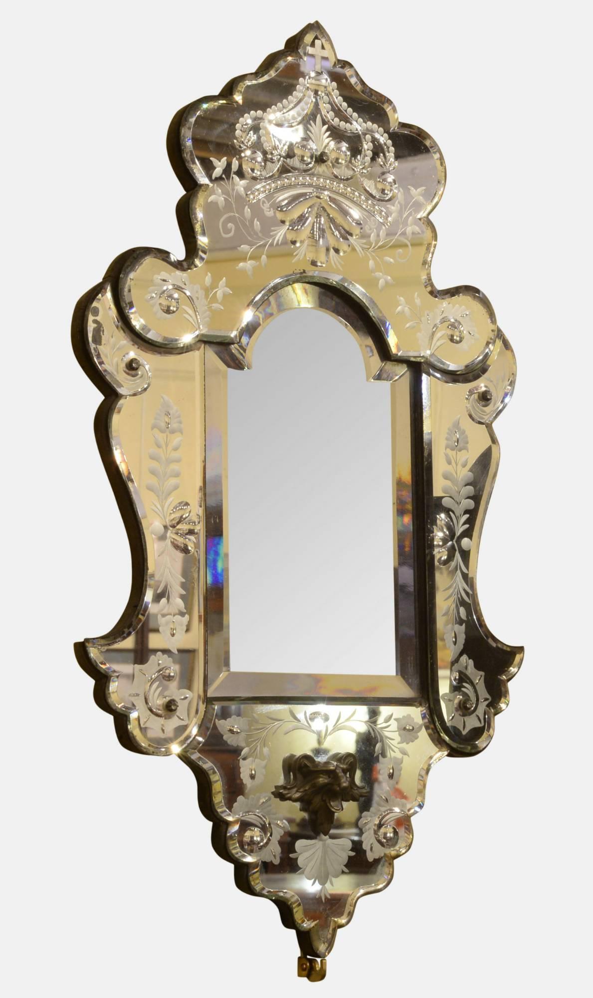 19th Century Italian Etched Glass Girandole Sconce Mirror (1 of 1) 19th Century Italian Etched Glass Girandole Sconce Mirror (1 of 1)