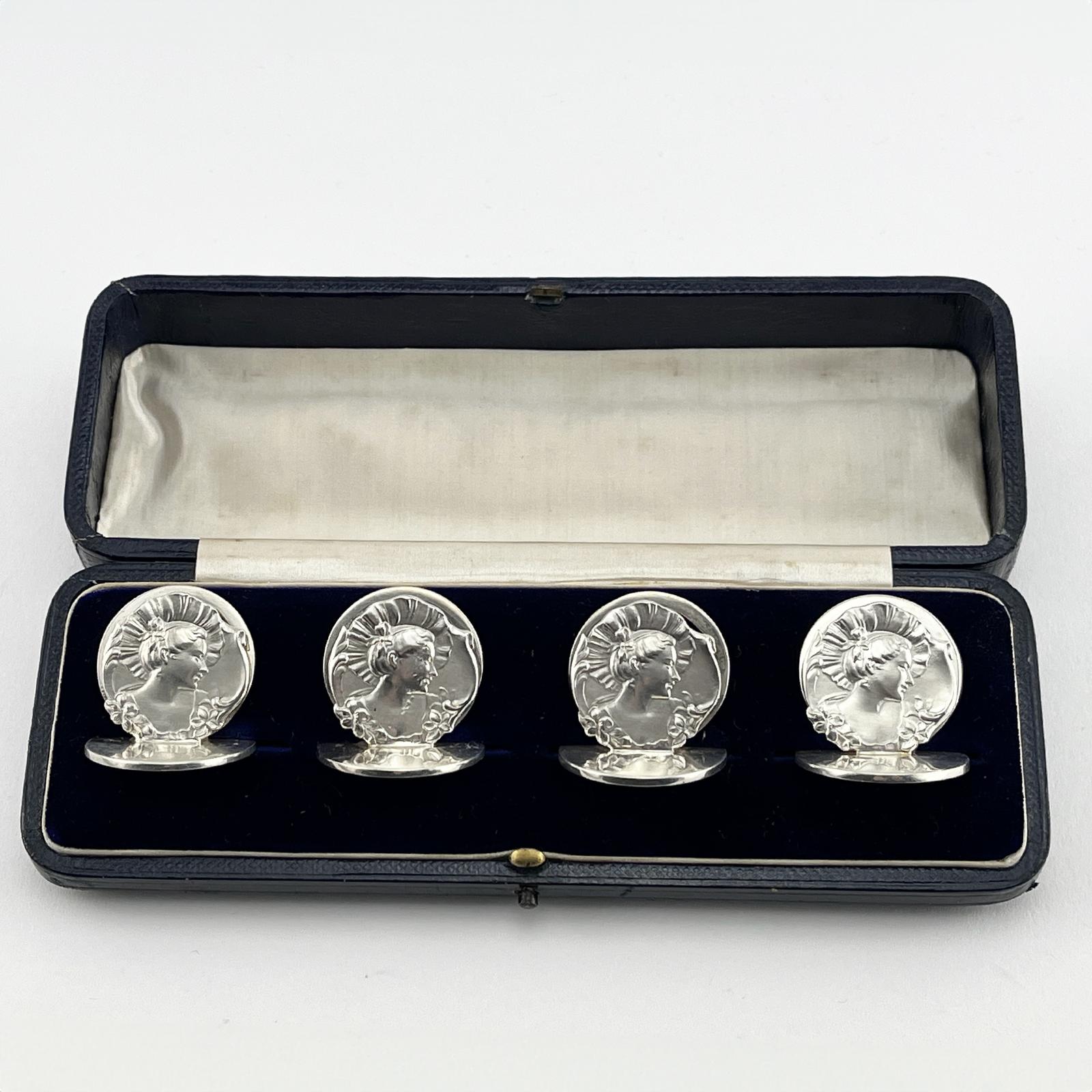 Unusual Edwardian Boxed Set of Sterling Silver Menu Holders (1 of 6)