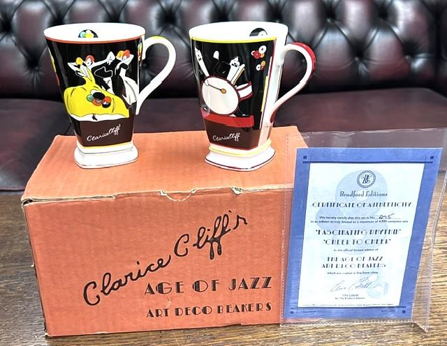 Limited Edition Pair of Clarice Cliff China Coffee Beakers by The Bradford Group (1 of 7) Limited Edition Pair of Clarice Cliff China Coffee Beakers by The Bradford Group (1 of 7)
