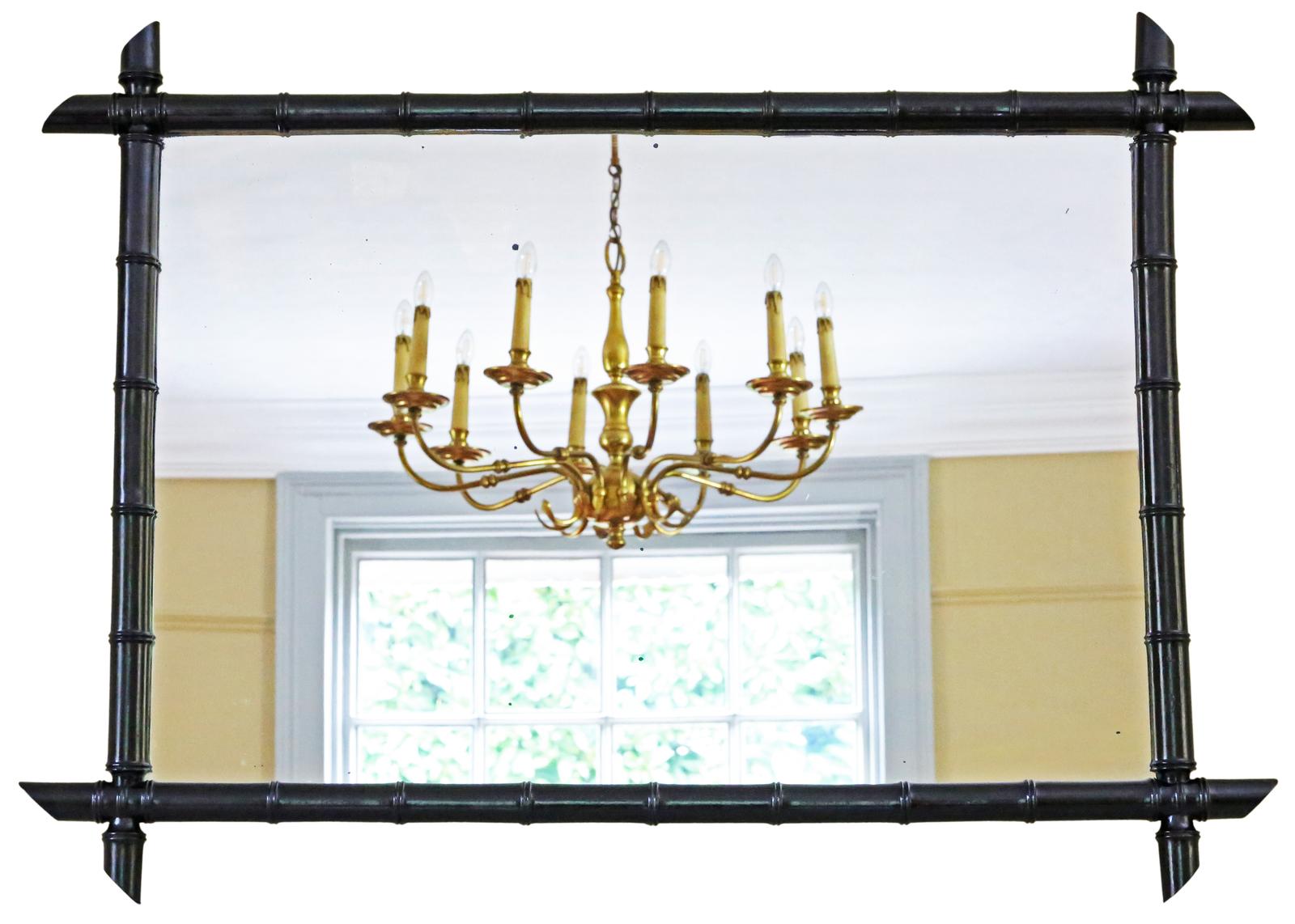 Antique Large Fine Quality Ebonised Faux Bamboo Overmantle Wall Mirror 19th Century (1 of 6)