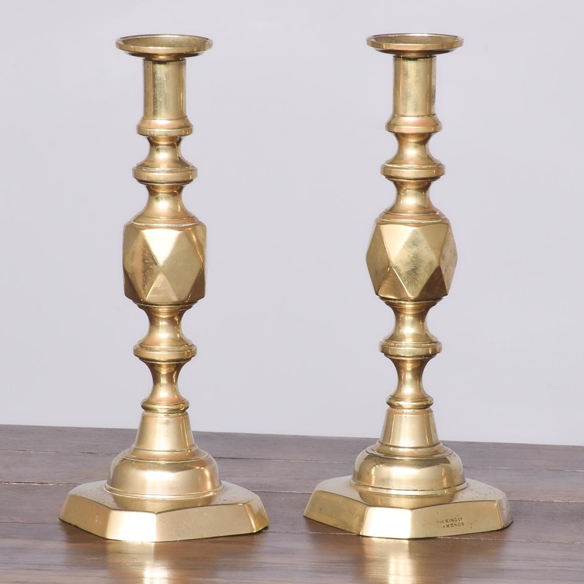 Pair of Brass ‘King of Diamonds’ Candlesticks (1 of 7)