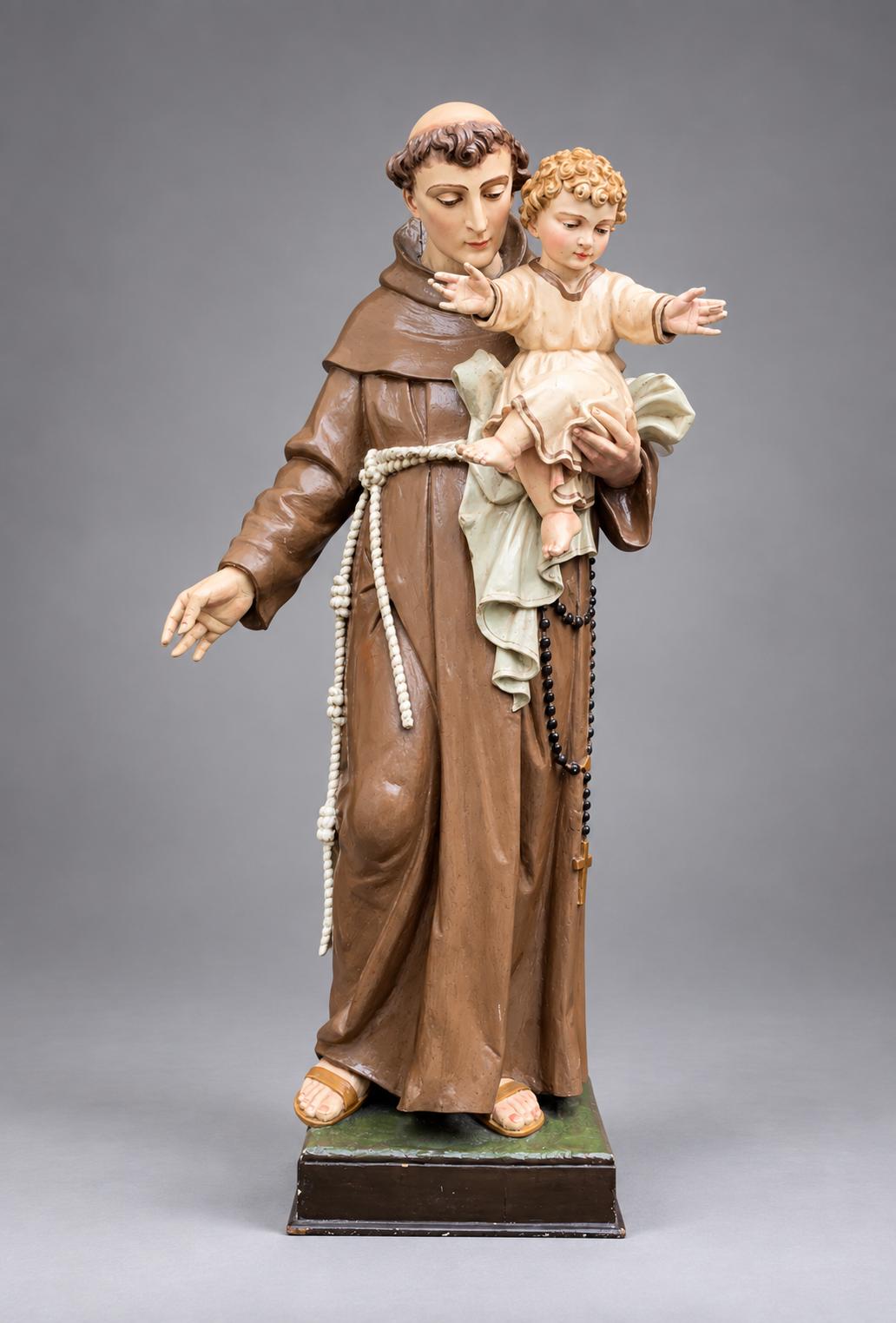 Large Antique Polychrome Carved Wood Sculpture - St. Anthony & Child – Czech (1 of 14) Large Antique Polychrome Carved Wood Sculpture - St. Anthony & Child – Czech (1 of 14)
