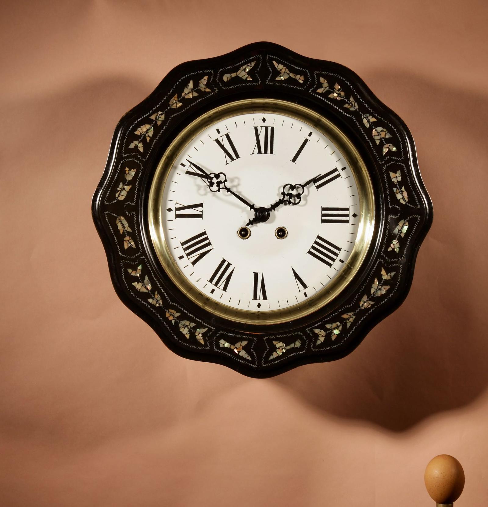 French Ebonised Inlaid Mother of Pearl & Metal Wire Wall Clock (1 of 8) French Ebonised Inlaid Mother of Pearl & Metal Wire Wall Clock (1 of 8)