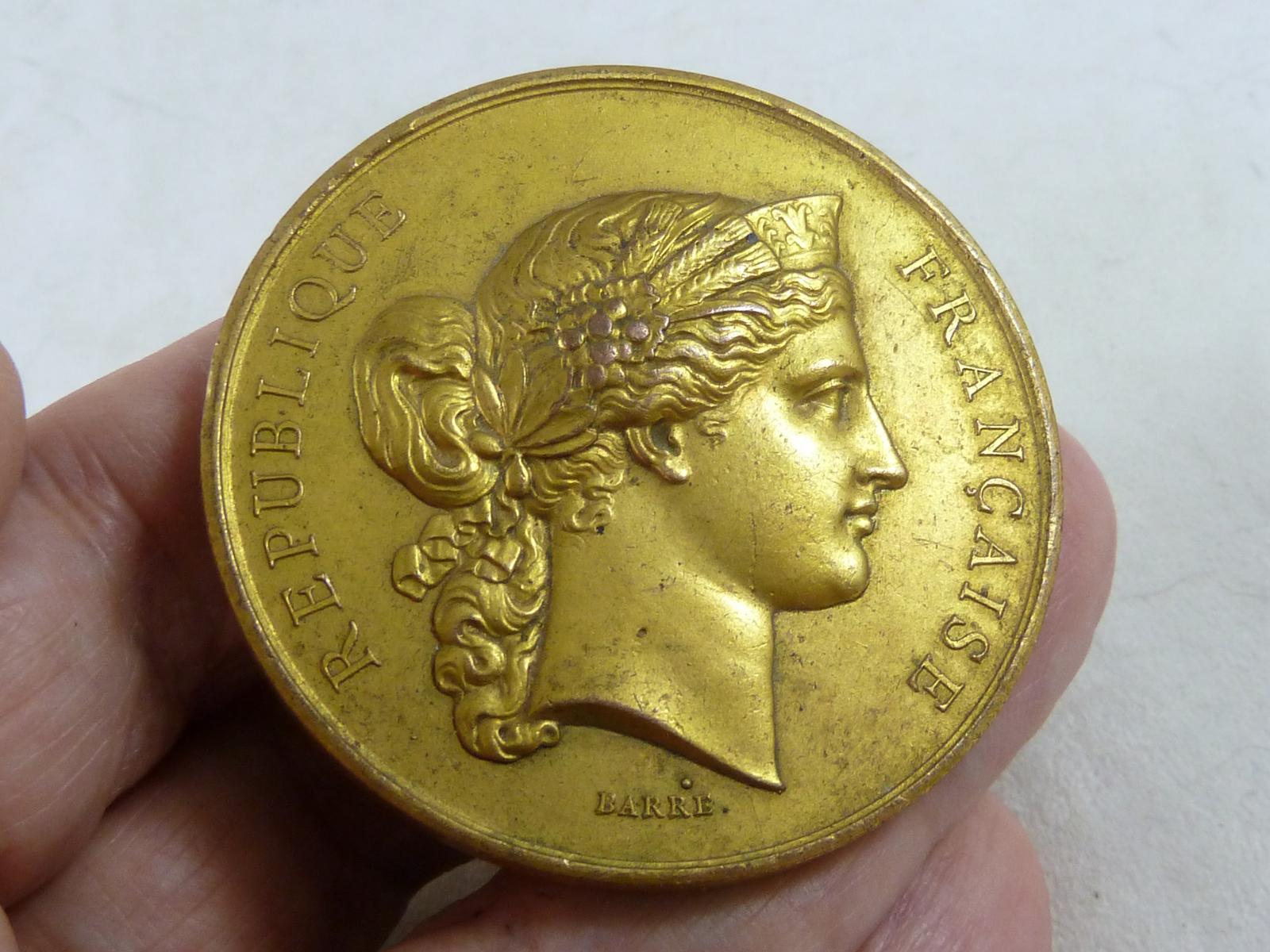 Republique Francaise French Medal Medallion Barre Gilt Copper Electrotype Medal Medaille (1 of 5)