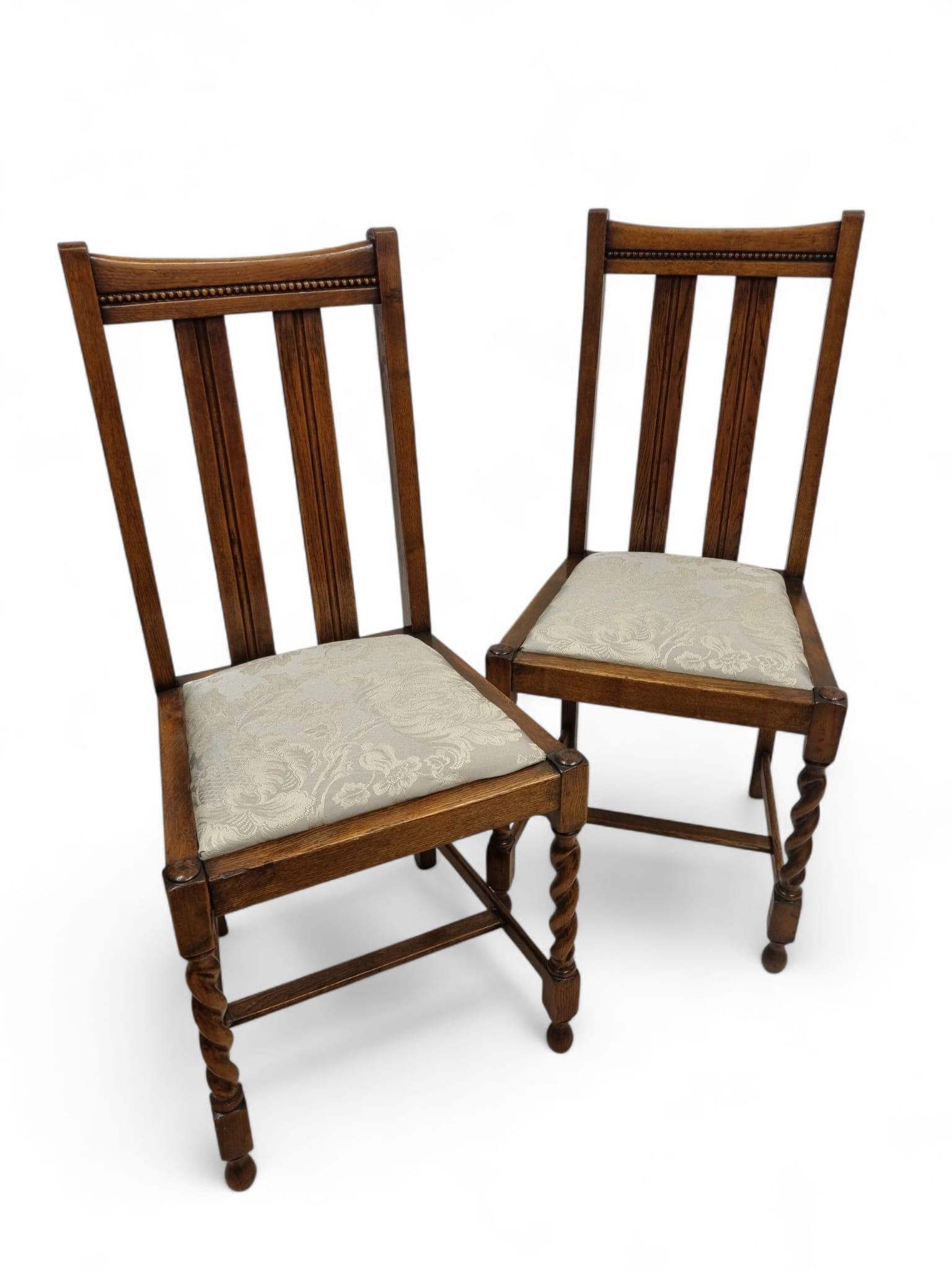 Antique Edwardian Oak Dining Chairs / New Upholstery / Pair of Two / Early 20th Century (1 of 7)