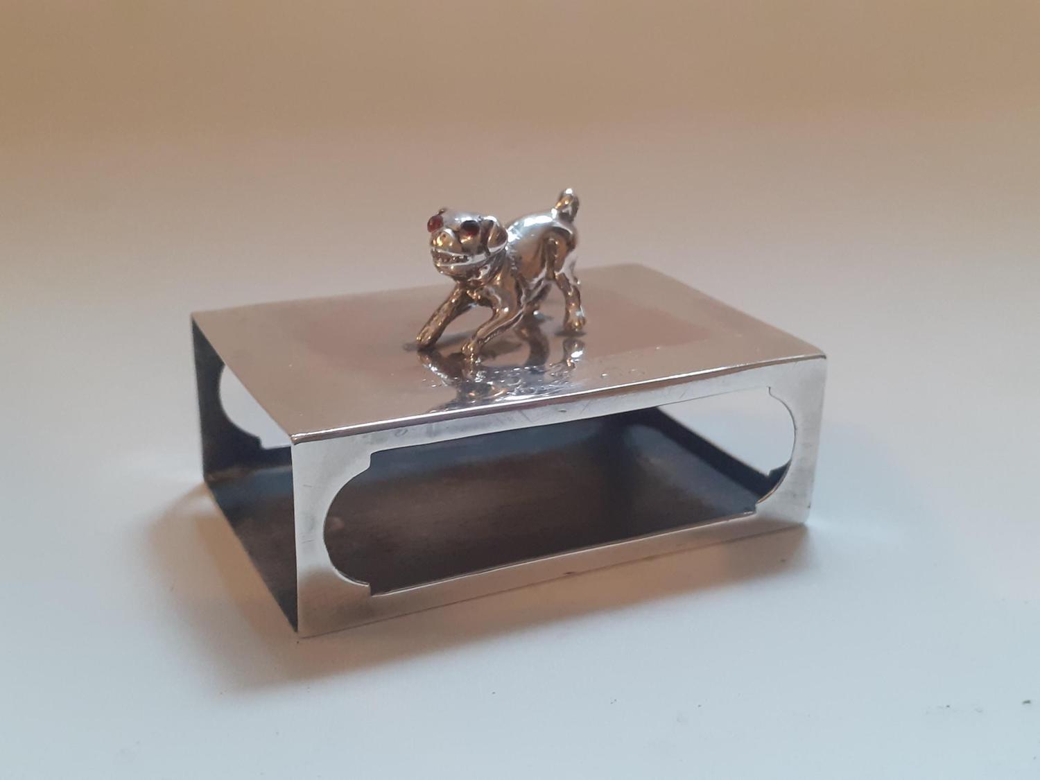 Rare Novelty Silver Matchbox Case with Dog 1910 (1 of 8) Rare Novelty Silver Matchbox Case with Dog 1910 (1 of 8)