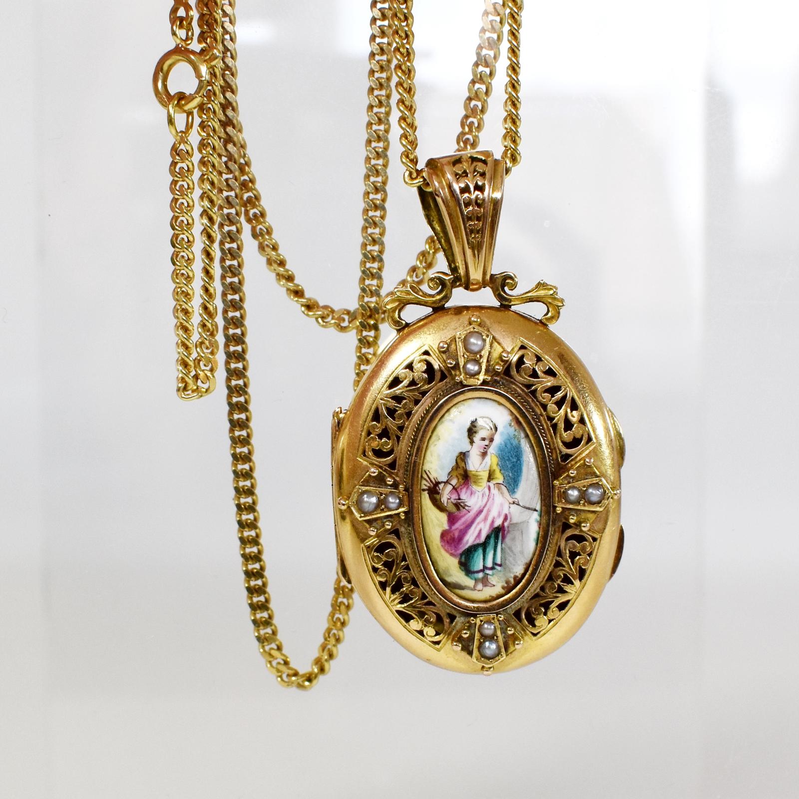 Fine French Victorian 18ct Gold, Painted Miniature Pendant Locket 1860 (1 of 8) Fine French Victorian 18ct Gold, Painted Miniature Pendant Locket 1860 (1 of 8)