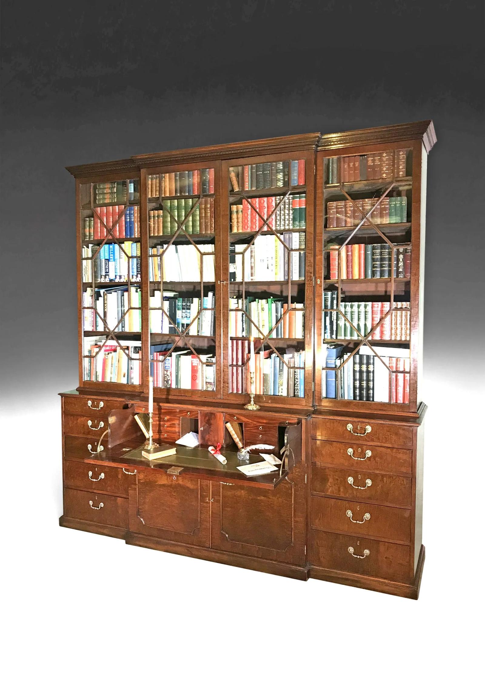 Chippendale Period Mahogany Secretaire Breakfront Bookcase (1 of 9)