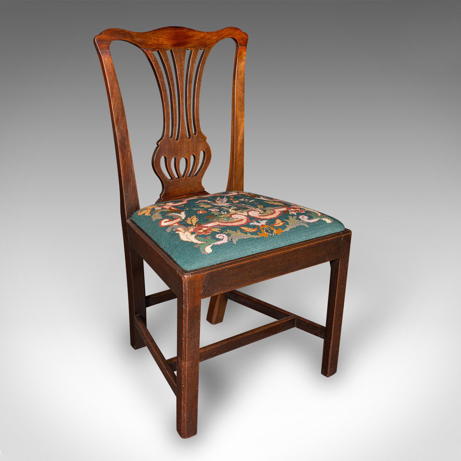 Antique Embroidered Side Chair, English, Hall, Morning Room, Georgian, C.1800 (1 of 10)