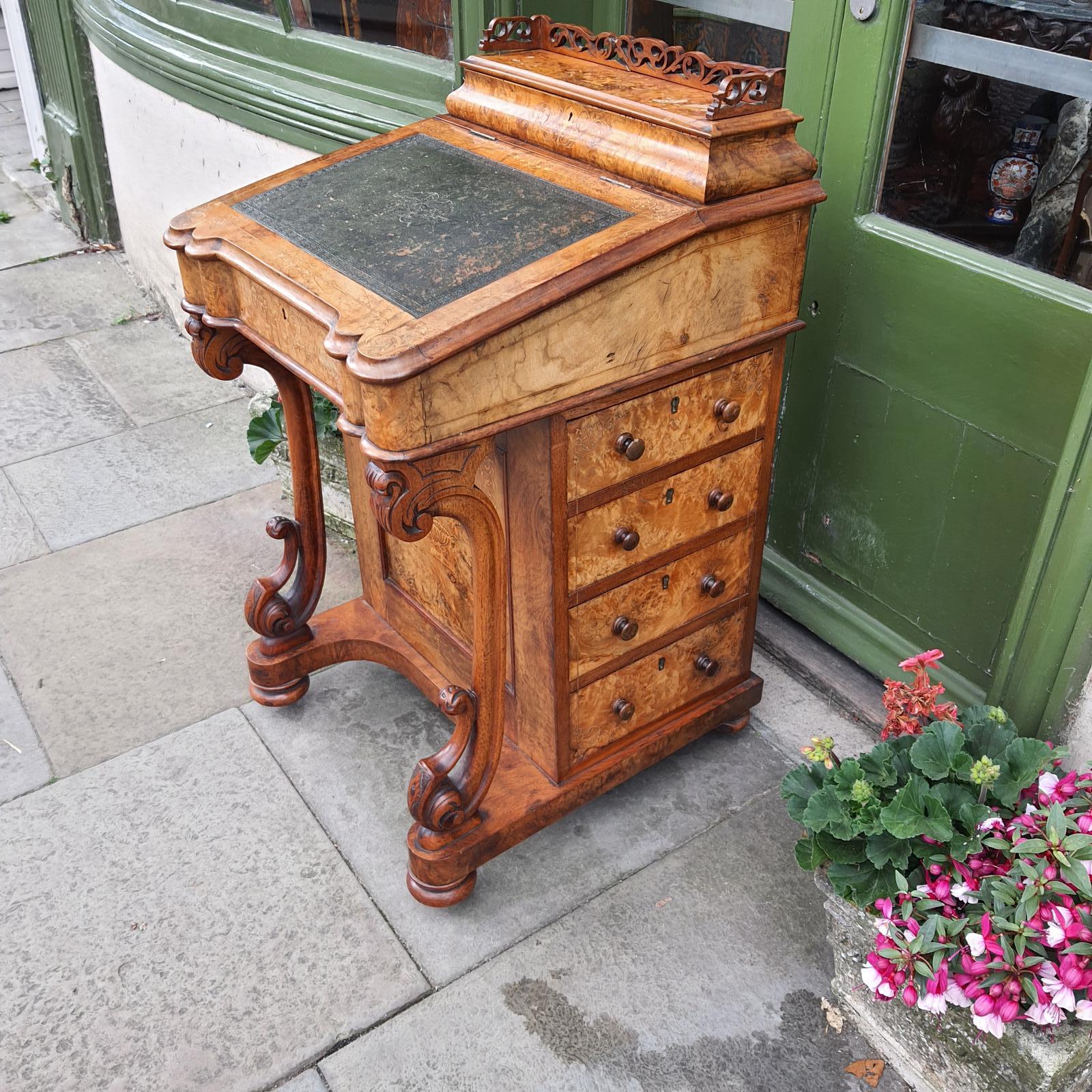 Burr Walnut Victorian Davenport (1 of 10)