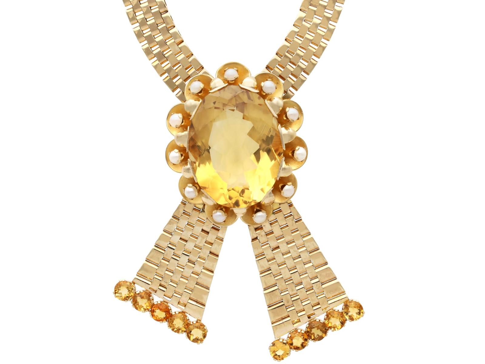 Vintage 68.50ct Citrine & Pearl, 9ct Yellow Gold Necklace 1957 (1 of 12)