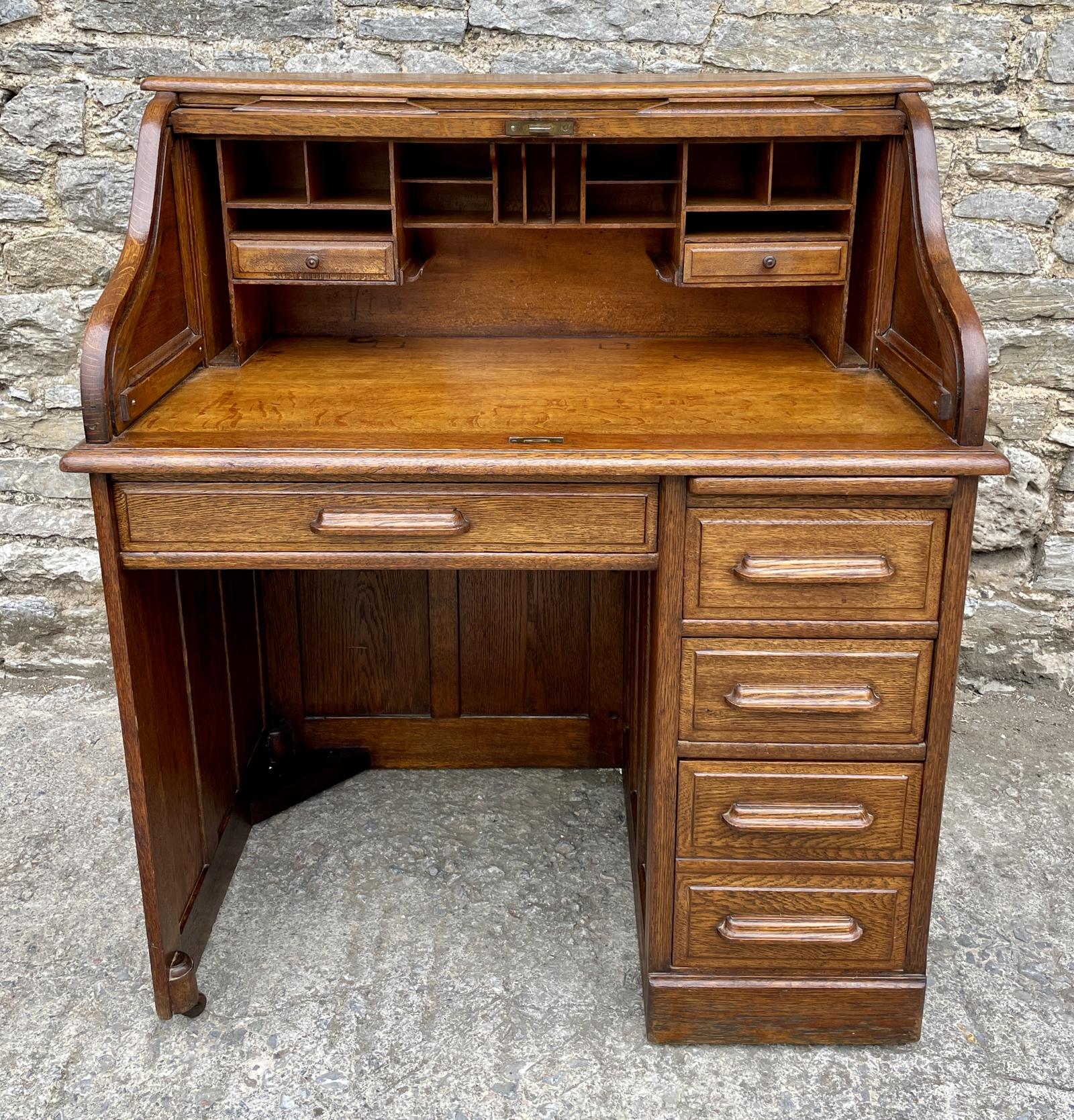 Edwardian Oak Roll Top Tambour Desk (1 of 20) Edwardian Oak Roll Top Tambour Desk (1 of 20)