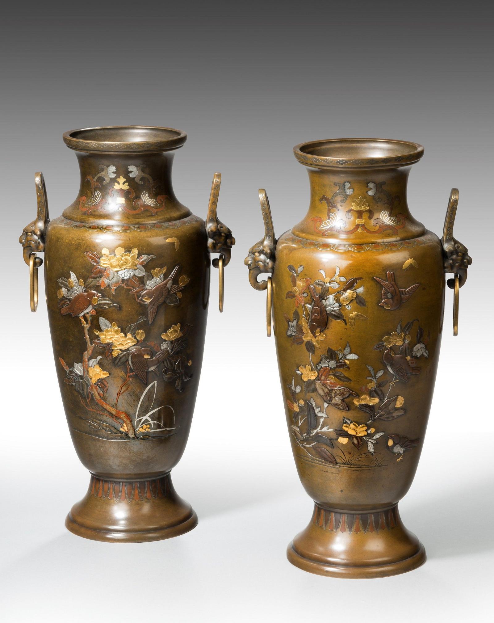 Large Pair of Mixed Metal Meiji Period Vases (1 of 4)